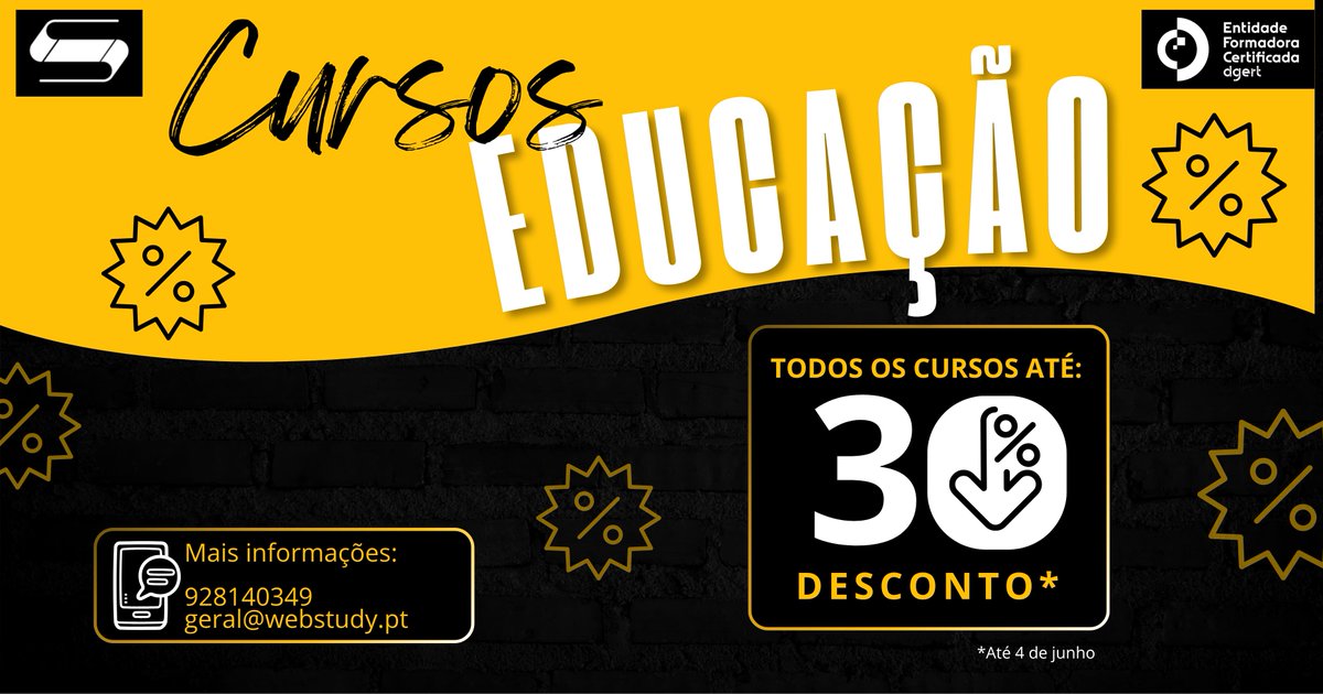 CentroWebstudy's tweet photo. Semana da EDUCAÇÃO.
Até 30% de Desconto em todos os cursos e especializações.
Aproveite até 4 de junho! https://t.co/2xC0ugsNe4