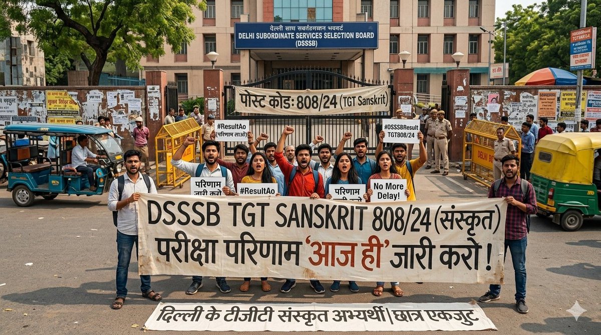 BalmukundNagar's tweet photo. DSSSB TGT Sanskrit (808/24) के अभ्यर्थी लंबे समय से अपने परीक्षा परिणाम का इंतज़ार कर रहे हैं। 
मानसिक तनाव बढ़ता जा रहा है। 
हमारी उपेक्षा बंद हो!
संस्कृत का ​परीक्षा परिणाम 'आज ही' जारी करो!
@dsssbofficial
@LtGovDelhi
@CMODelhi
 #releasetgtresults https://t.co/qVNgn4edk3