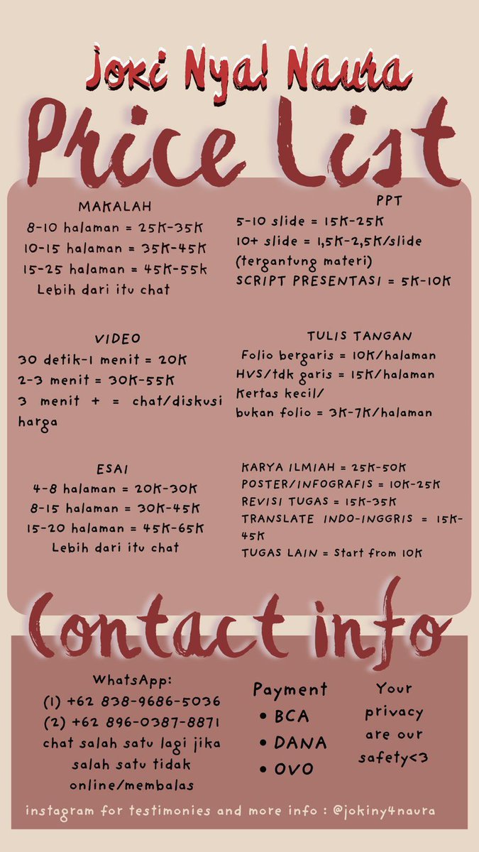 losserspace's tweet photo. Untuk anak kuliahan yang butuh joki tugas boleh contact nomor yang tertera di foto ini yaaa

#jokitugas https://t.co/sdKsiJMsLi