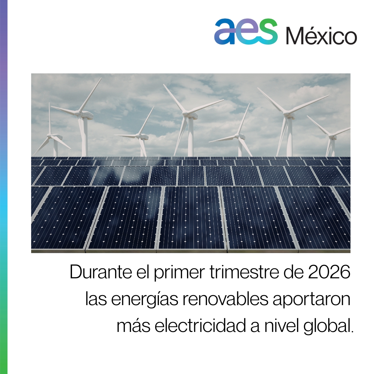 aes_mx's tweet photo. Primer trimestre de 2026: hito global en generación renovable. La transición energética deja de ser excepción y se vuelve la nueva normalidad del sistema. ⚡🌱

#AESMéxico #TransiciónEnergética #EnergíaRenovable https://t.co/CgkdnDmAUS