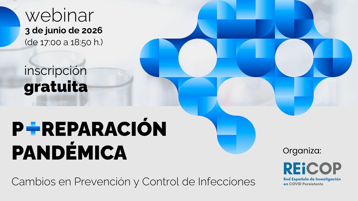 _REiCOP's tweet photo. 📢 ¡Nuevo webinar! 
"P+REPARACIÓN PANDÉMICA: Cambios en Prevención y Control de Infecciones"
¿Cómo cambian los paradigmas de prevención tras la pandemia?
📆 3 de junio
🕔 17:00 h
💻 Evento virtual

Inscripción gratuita!

ℹ️ https://t.co/Ael4Yc4zlH
#COVIDpersistente
@AIREyVIDA2021 https://t.co/kpOFpV0SbA