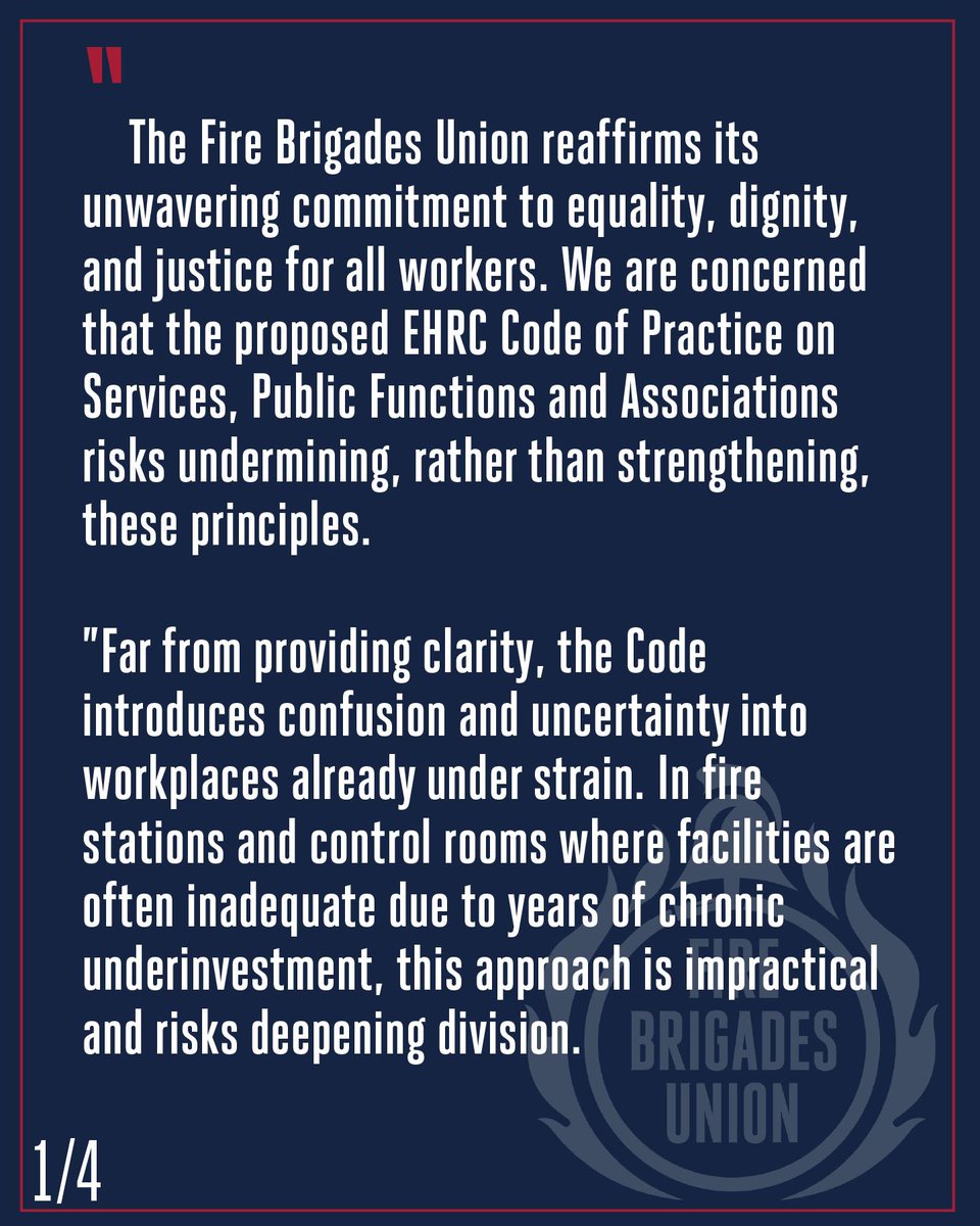 jan_murray's tweet photo. The Fire Brigades Union stands ‘firmly in solidarity with trans, non-binary and gender diverse members.’ 

But not, apparently, with women who wish to undress - or use the toilet - without males present. 

This union appears to be unaware that being forced to share facilities with male colleagues may cause ‘fear’ for women. 

Or that they also have the right to ‘respect and dignity’ at work. And for their employers to follow the law. 

Extraordinary.