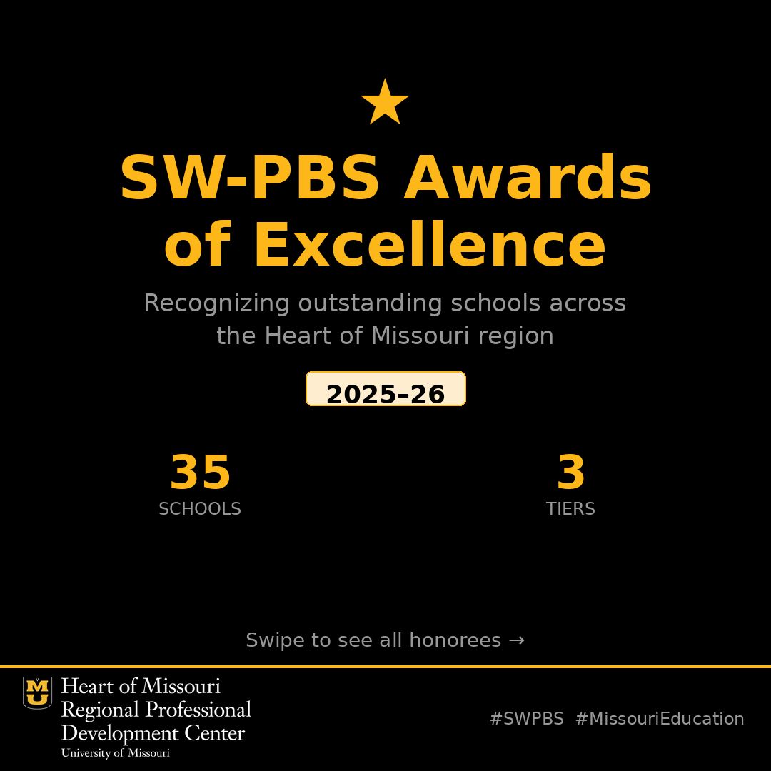 HOMRPDC's tweet photo. 🏆 Congratulations to our 2025–26 SW-PBS Awards of Excellence honorees! These 35 schools across the Heart of Missouri region have demonstrated outstanding commitment to school-wide positive behavior support where every student can thrive.
Tag your school and share the news! 🎉 https://t.co/51sstVzRjz