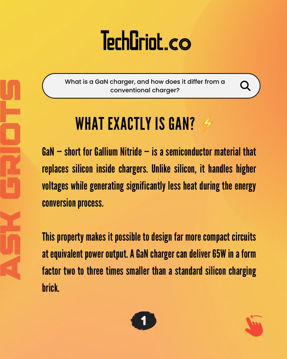 TechGriot's tweet photo. A GaN charger? The question keeps coming up — and for good reason: those compact blocks are everywhere now. But few people actually know what sets them apart from a regular charger. Here's the breakdown. 
#techgriot #tech https://t.co/NOg3wbifCs