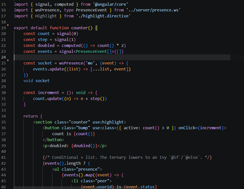 JordanHall_dev's tweet photo. Direct to @Angular Ivy so works on normal apps compiled in rust

Yes that works! This is also JSX component that maps JS loops and functions over to Angular control flow https://t.co/61bK8MfxNu
