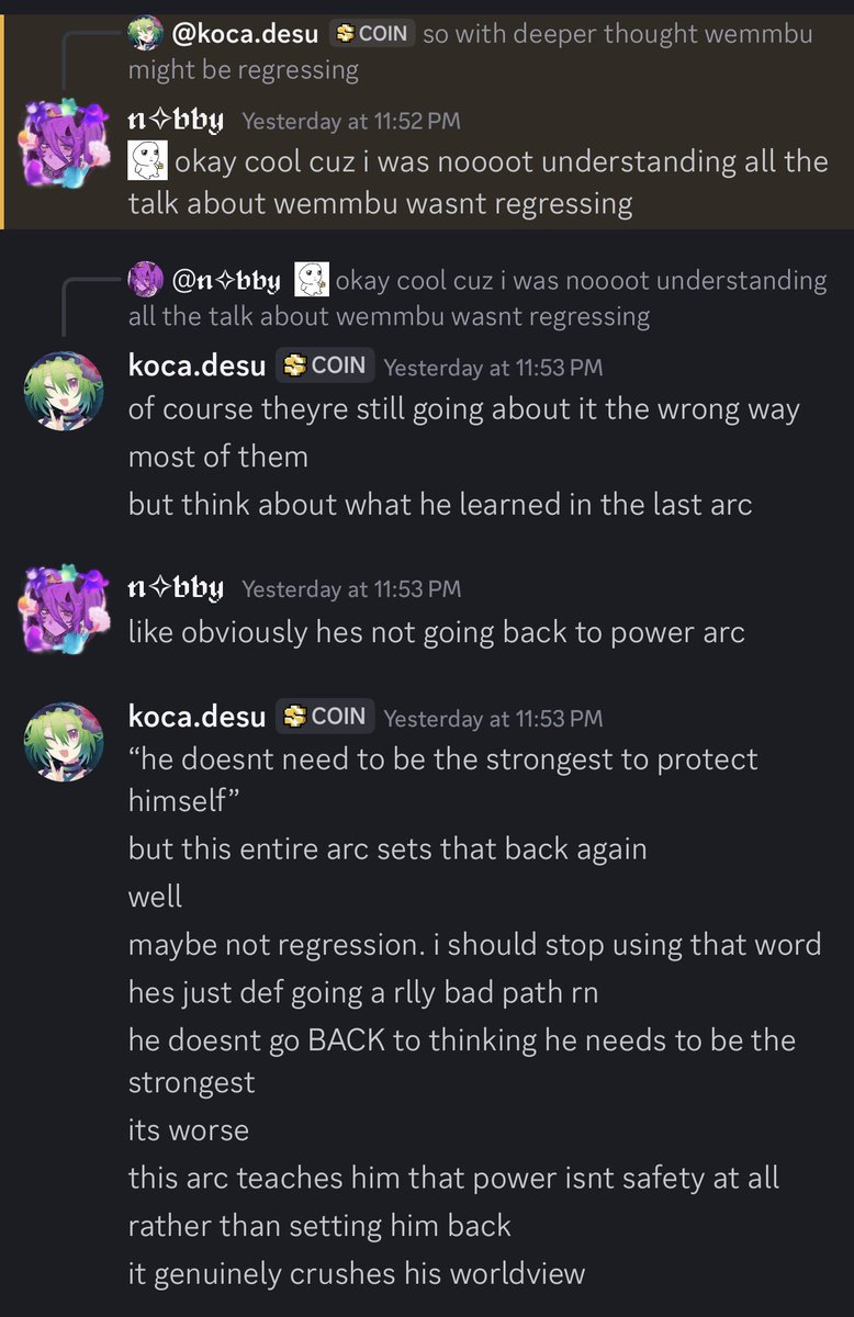 ANOTHER THING about talks of wemmbus character regression i dont see ...