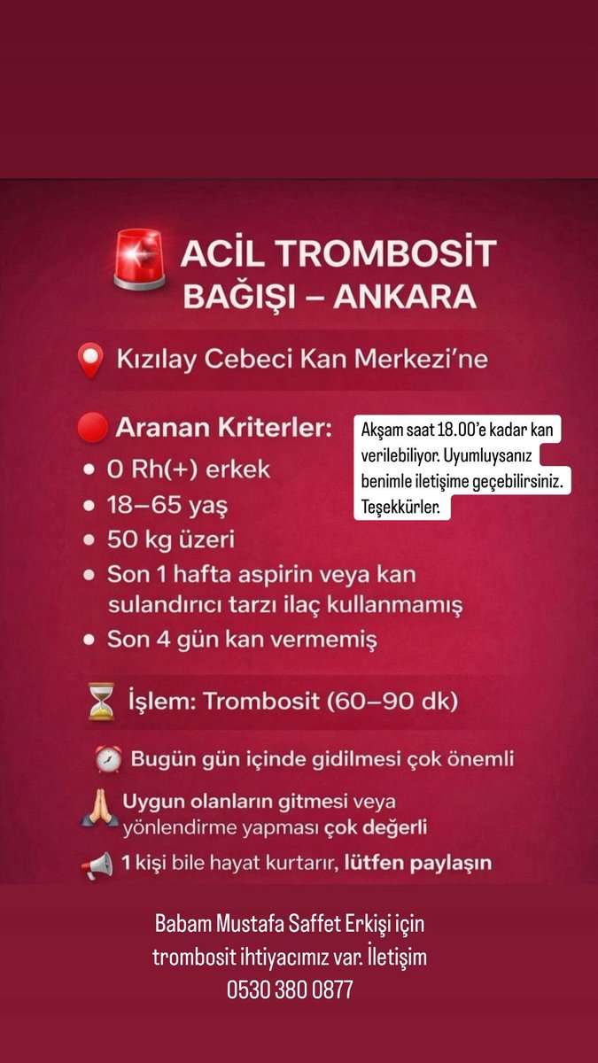BBahadirErdem's tweet photo. Öğrencimin babasının acil trombosite ihtiyacı var. Verebilecek olanlar ilgilenirse çok makbule geçer🙏 https://t.co/RYbm4ad2hm
