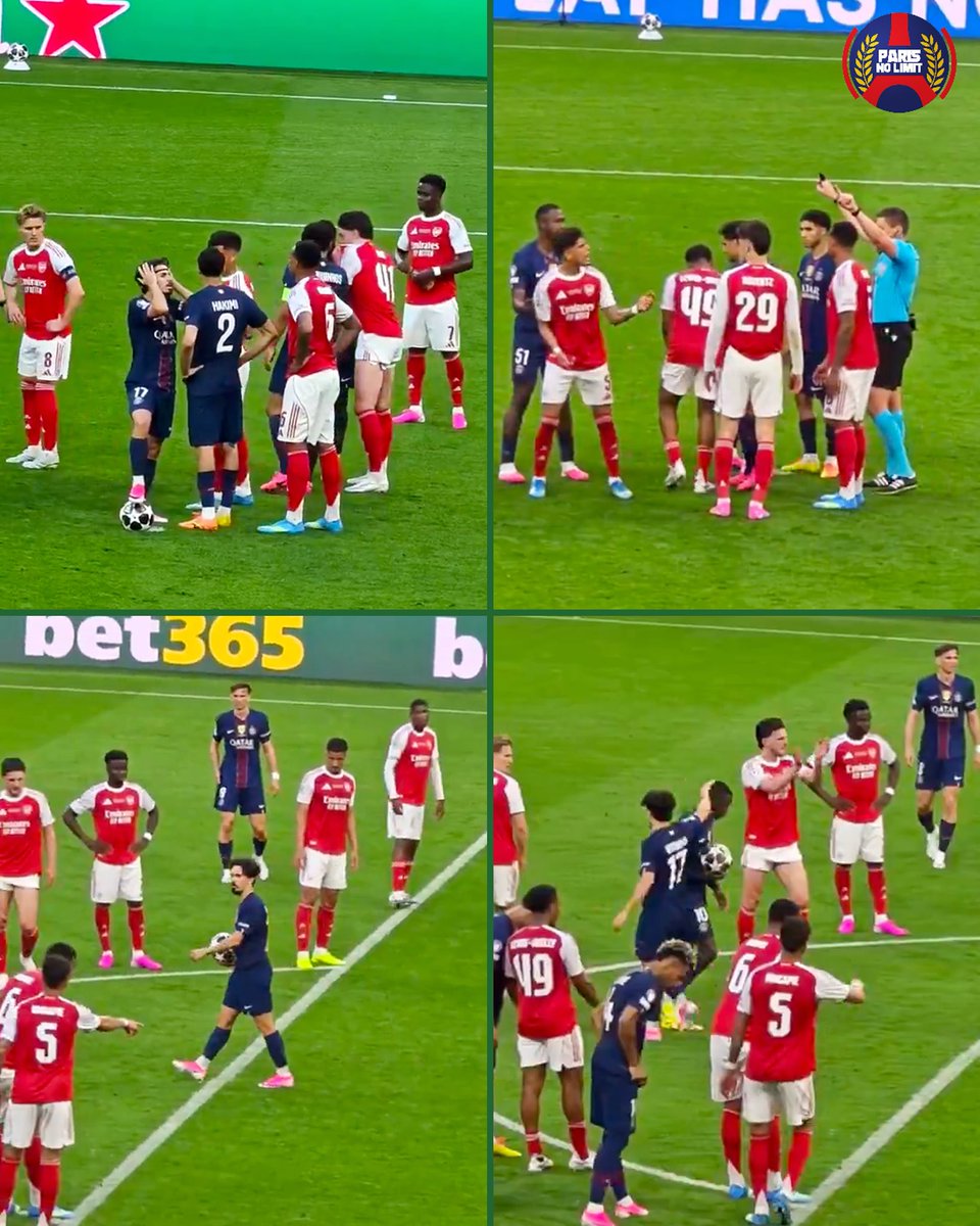 Xparisnolimit's tweet photo. ❤️💙🥷👀 Les gunners ont entouré Vitinha pendant 90 secondes pour finalement voir Dembélé tirer le penalty tranquillement ! ⭐️⭐️ https://t.co/7LWujW2Re0