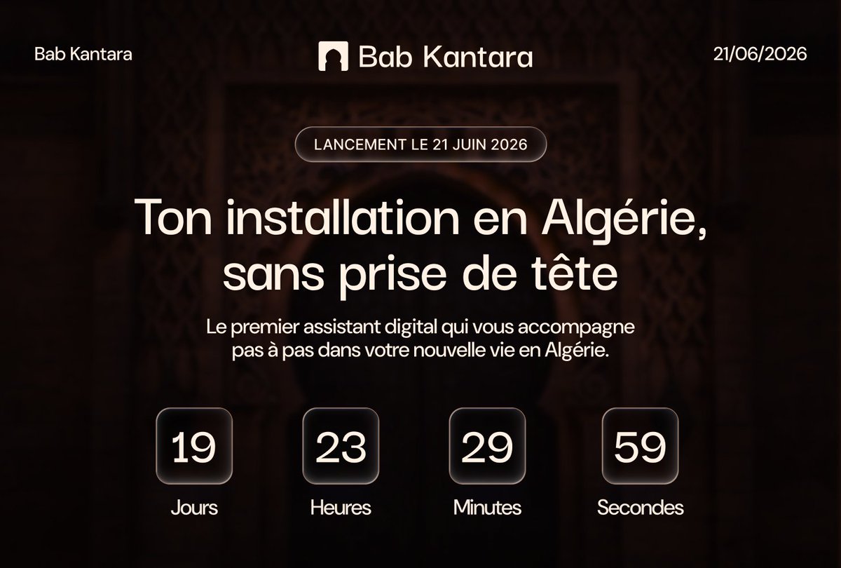 centmoins87's tweet photo. C'est officiel, Bab Kantara verra le jour le 21 juin, soit dans 3 semaines.

Déjà avant d'aller plus loin, une petite explication s'impose.

Bab Kantara, c'est un SaaS qui vient t'accompagner dans ton installation en Algérie : 

➤ Gestion du budget
➤ Recherche d'appartements
➤ Checklist administrative

C'est un outil qui aurait pu me faire gagner pas mal de temps, d'argent et d'énergie quand j'ai fais mon installation en Algérie en août dernier.

Tellement content de la tournure que ça prend, et à la fois tellement impatient que ça sorte pour avoir vos premiers retours.

C'est vrai que j'aurais pu m'attaquer à une niche plus classique, ou même me focus à 100% sur le design et l'accompagnement LinkedIn (je n'arrête pas pour autant).

Mais je ne pouvais pas laisser cette idée dans ma tête sans essayer de lui donner vie.

RDV dans les prochains jours et semaines pour vous montrer tout ça plus en détail.

Place au vrai build in public !