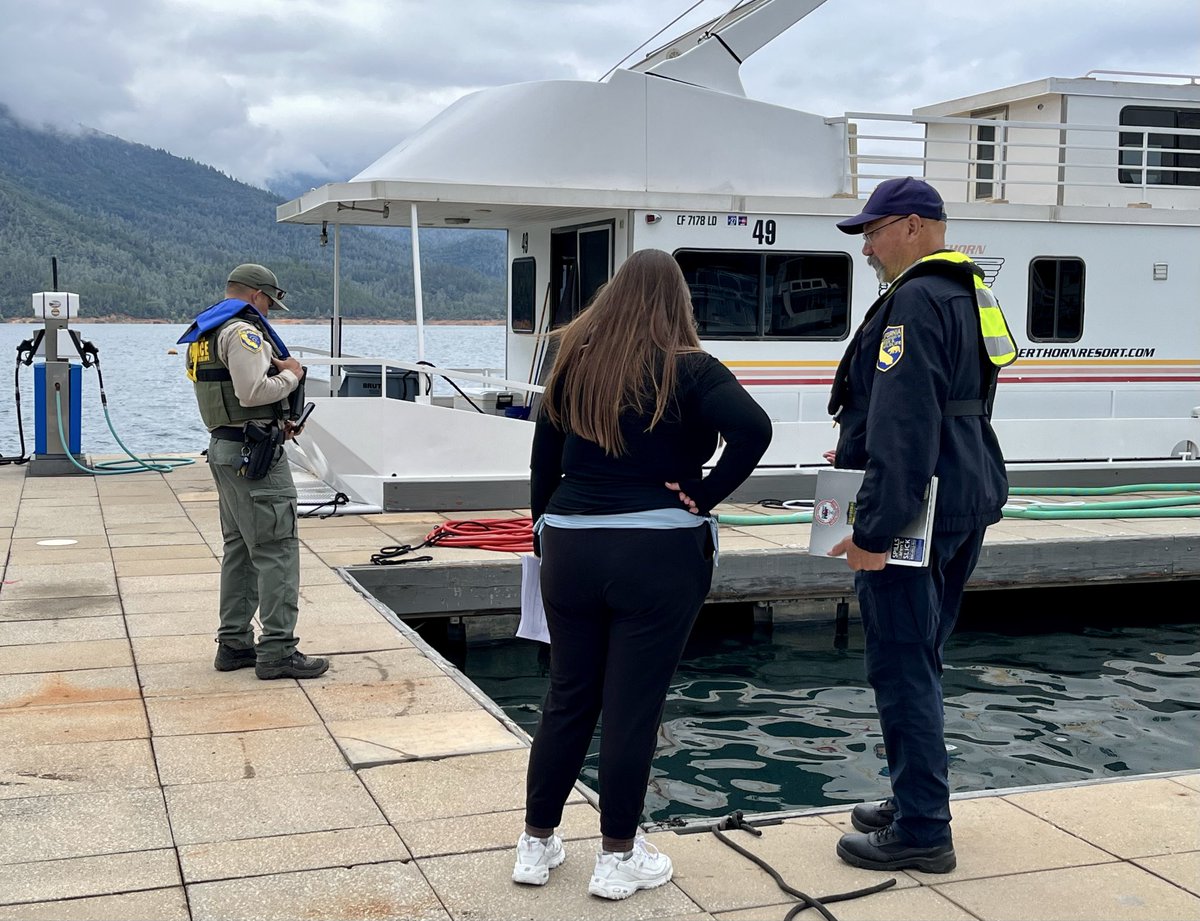 CalSpillWatch's tweet photo. OSPR crew conducted a pollution prevention patrol Friday and Saturday in Shasta County. Wildlife officers and an oil spill prevention specialist patrolled marinas at Shasta Lake, monitoring fueling activities and ensuring spill kits were fully intact. https://t.co/2tmvt0mhaE