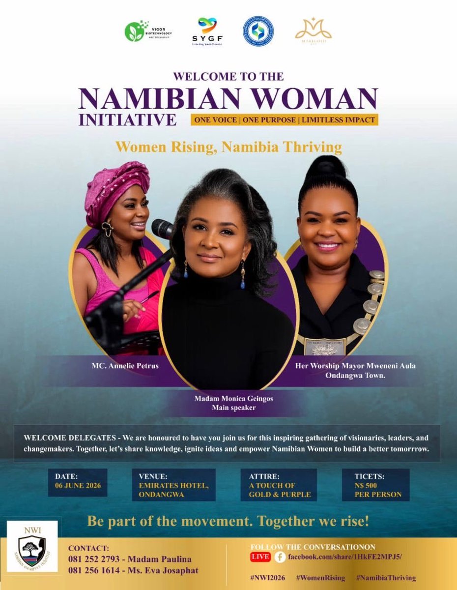 FirstLadyNam3's tweet photo. We have noted promotional material advertising Ms. Monica Geingos as a speaker at the “Namibian Woman Initiative” event on June 6, 2026 in Ondangwa.

Ms. Geingos is not attending or speaking at this event. Use of her name/image is unauthorised, inaccurate &amp; should be withdrawn. https://t.co/IyczHdqvEl