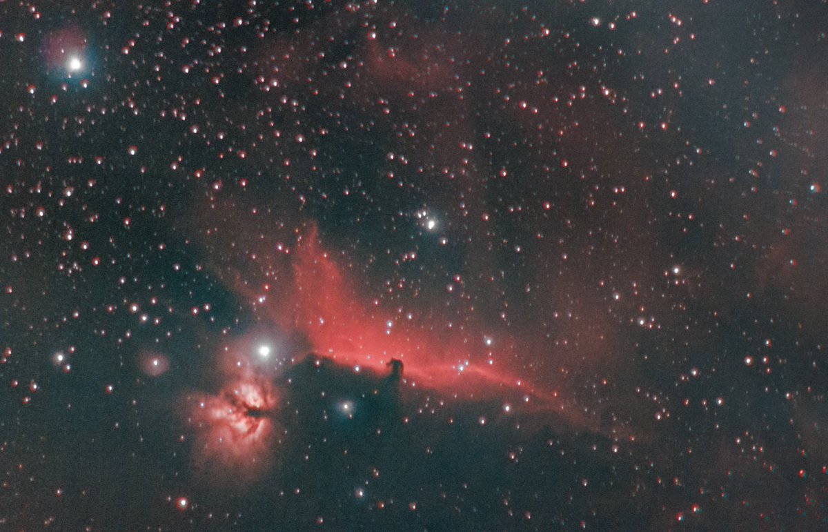 SharpStarAstro's tweet photo. The Horsehead Nebula! 

This one was one of my first tries at doing an HaRGB composite image, it came out pretty good but lots of work to do!! https://t.co/W50v3l3iFN