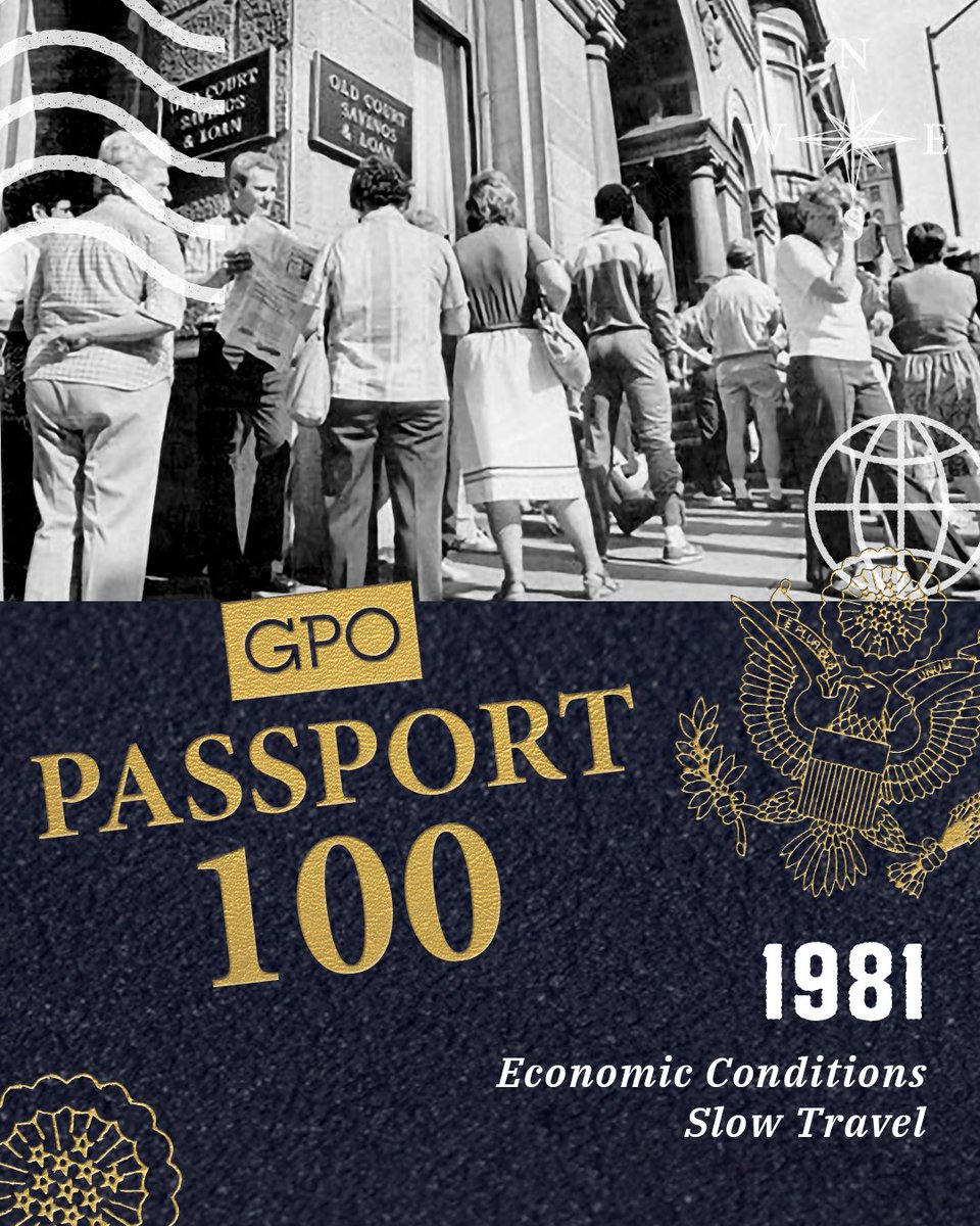 USGPO's tweet photo. In the late 1970s and early 1980s, passport production dropped to around 4.9 million. Why? Economic turmoil. The era of high inflation, recessions and tighter budgets, often referred to as “The Great Inflation,” meant fewer Americans could afford international travel. Plus, longer passport validity reduced the need for frequent renewals.
#Passport100 @TravelGov