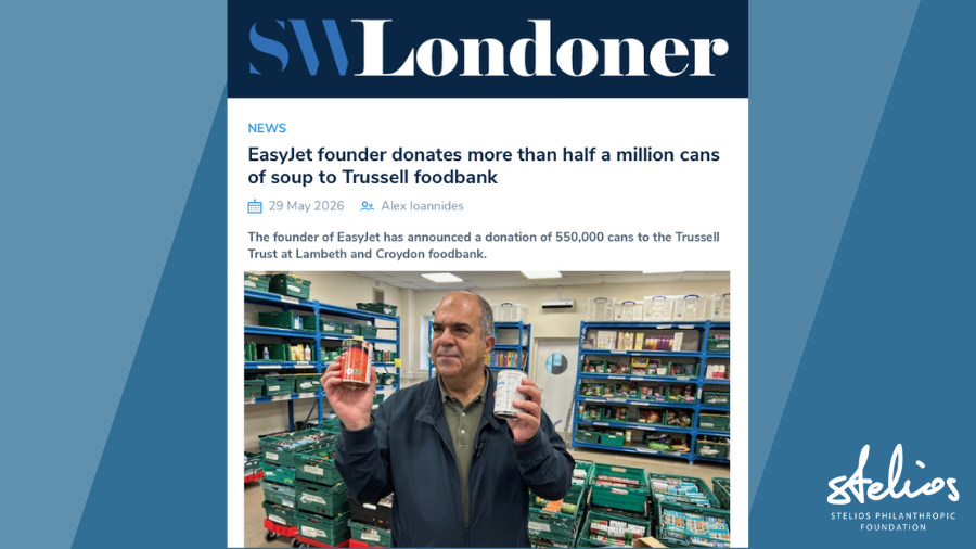 SteliosPhila's tweet photo. On Friday, 29 May 2026, SWLondoner reported on Sir Stelios and the Stelios Philanthropic Foundation’s latest donation to Trussell, supporting food banks including Lambeth & Croydon Foodbank.

The donation forms part of the Foundation’s “Food From the Heart” programme, which provides food support to communities in countries where Sir Stelios and his family have lived or worked.

Read the full article: https://t.co/6SRxeMlgrH