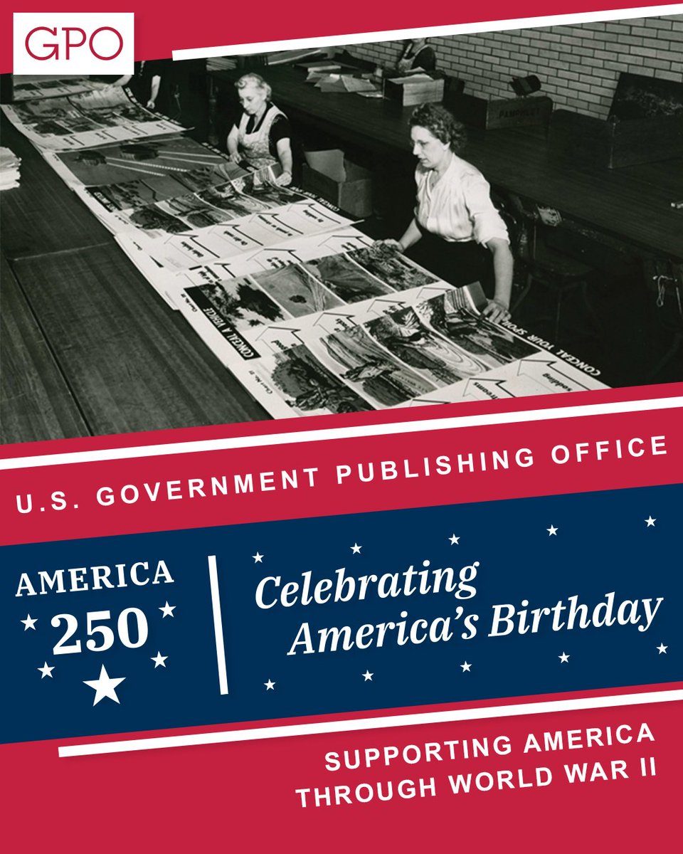 USGPO's tweet photo. During World War II, GPO produced colorful posters seeking recruits, advertising war bonds, and warning against disclosing war information.
@America250 https://t.co/Itv3cMxU6c