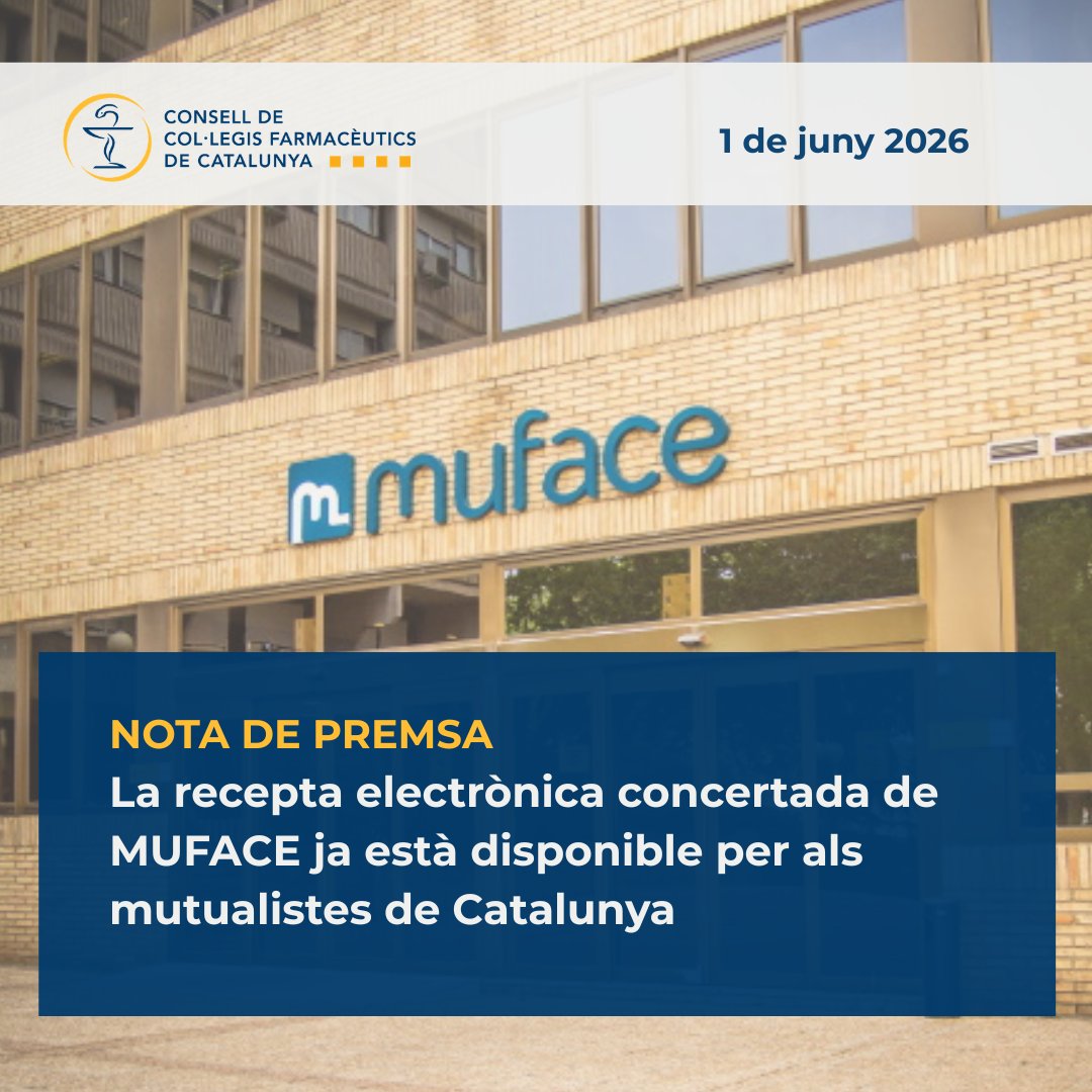ccfcat's tweet photo. 📢La recepta electrònica concertada de @mufaceoficial ja està operativa, des d'avui, a Catalunya. 

Nota de premsa: https://t.co/IDoJtcYPUc https://t.co/Ul8TrcCCCU
