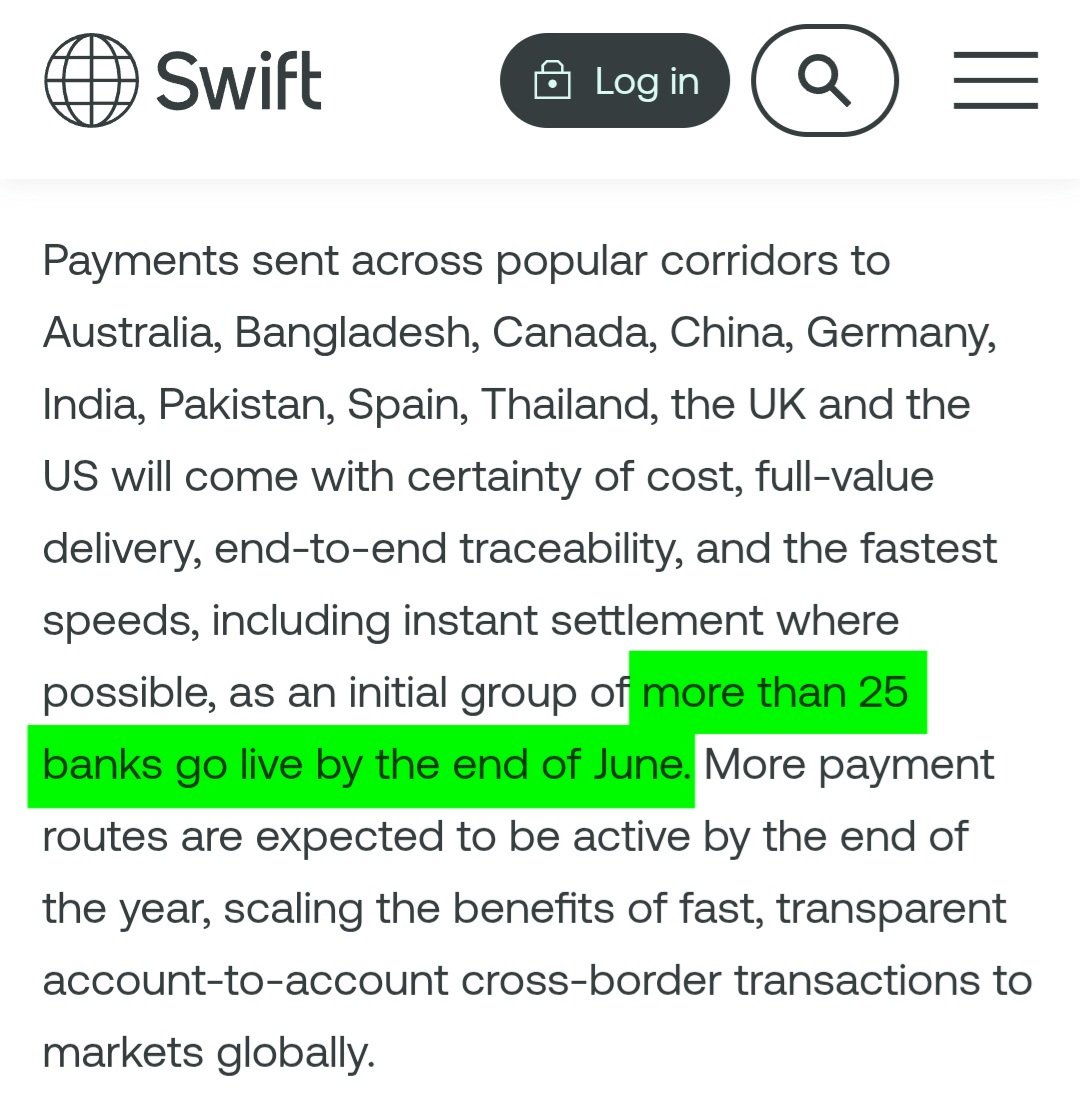 ChartNerdTA's tweet photo. Probably nothing..

25 banks are going live with SWIFT in June 2026 to define account-account cross-border transactions.

Ripple has connections to more than 30 of the existing 50 bank members in the coalition, alongside direct SWIFT connectivity via Thunes, FIDES &amp; RT ✅️ $XRP https://t.co/OKa3EHLcd0
