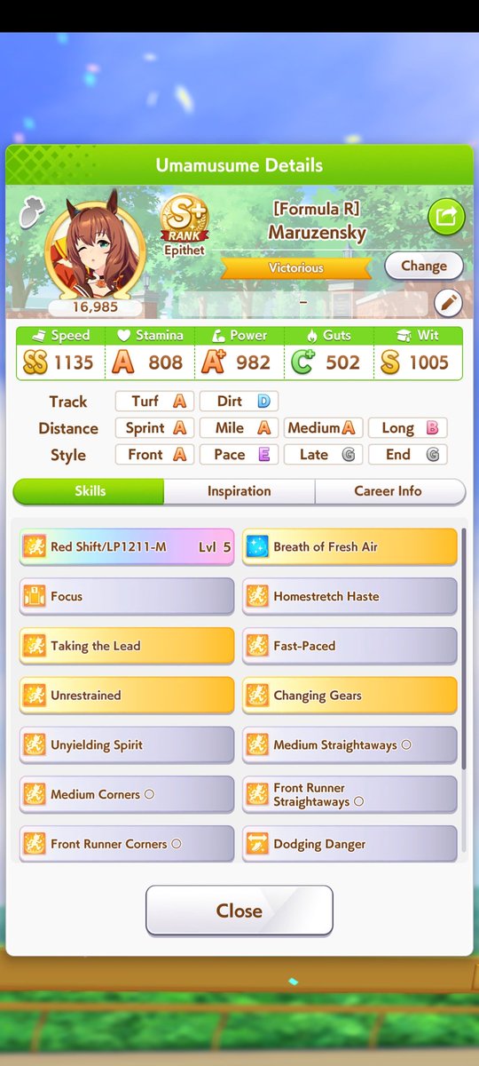 Supercar800's tweet photo. This Maruzensky was SO fun to train. If my cards were a bit better I would've reached SS+ easily but alas, this is about the best I can do with decent rng https://t.co/WQk4q5zW5n
