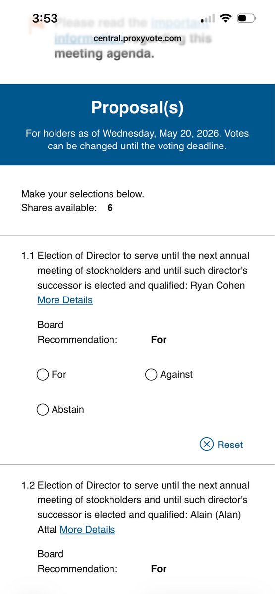 conkey_mat68063's tweet photo. Why does my @fidelity account only show 6 shares I get to vote on, when I own over 10,000 shares? I have owned most of these shares for 5 years and don’t have account set up to lend out! @ryancohen @gamestop https://t.co/DWjbL4bLrh