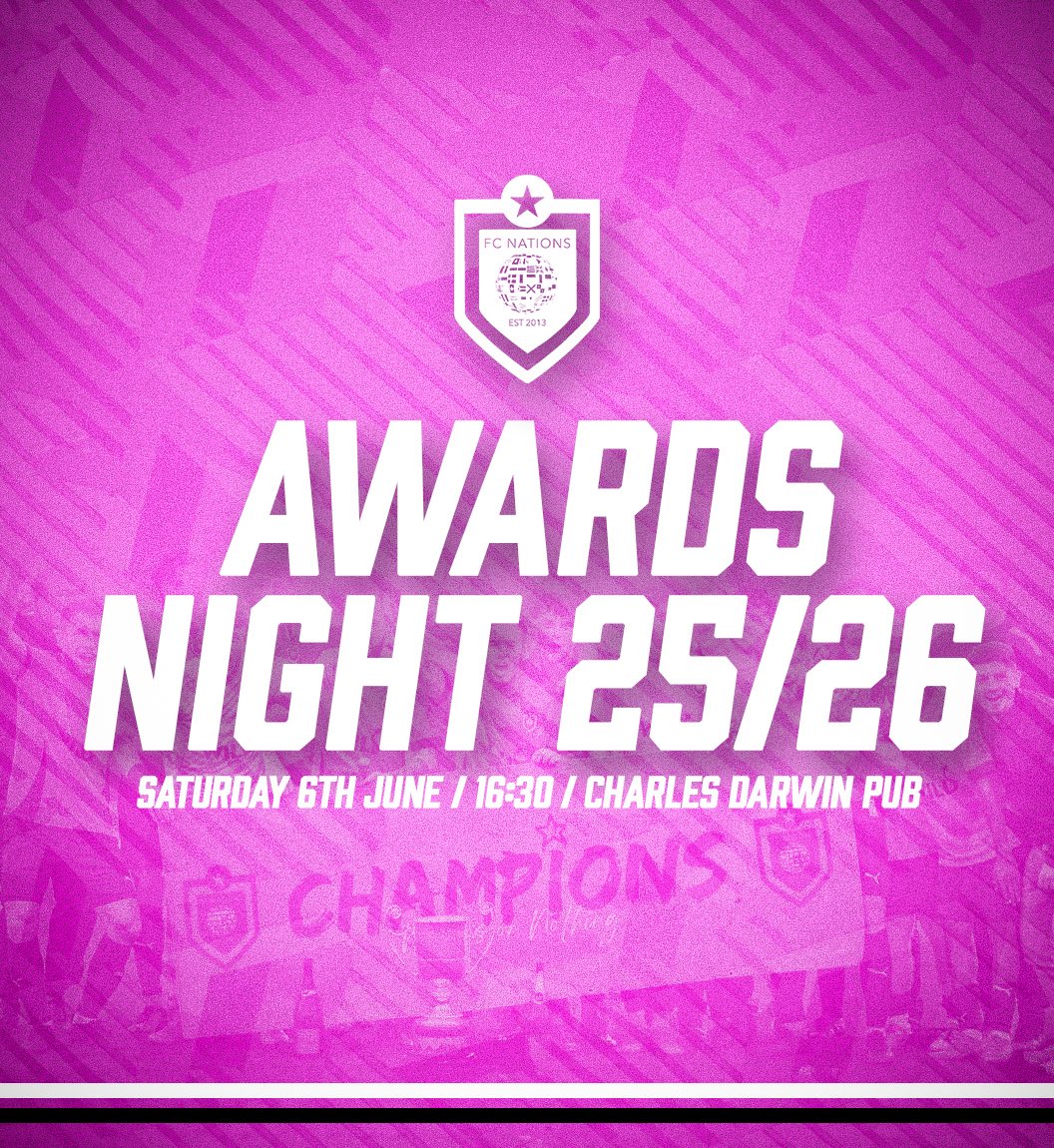 FC_Nations's tweet photo. 🏆🩷🖤 FC Nations Awards Night 25/26 🖤🩷🏆

A season to remember. Now it’s time to celebrate it.

Join us this Saturday as we recognise the players and staff who made the 25/26 season special.

📅 Saturday 6th June
🕟 16:30
📍 Charles Darwin Pub, SY2 6HN

Players, staff and their families are welcome as we come together to celebrate another incredible season.

See you there 🩷🖤