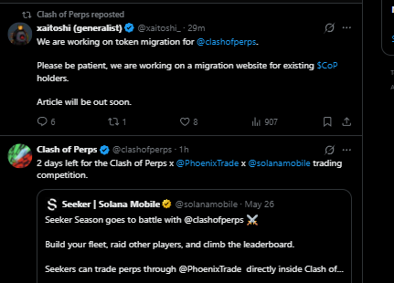 thesis_trades's tweet photo. @clashofperps has endorsed the new pumpfun token

this is insane news. CLahs of Perps is parneted with Phoenix trade and Solana Mobile 2 of the biggest projects built on solana

thie fan token made to send them fees went to 1m and is at 200k on base

https://t.co/aPW4SRPODi https://t.co/Oex7bRBY7O