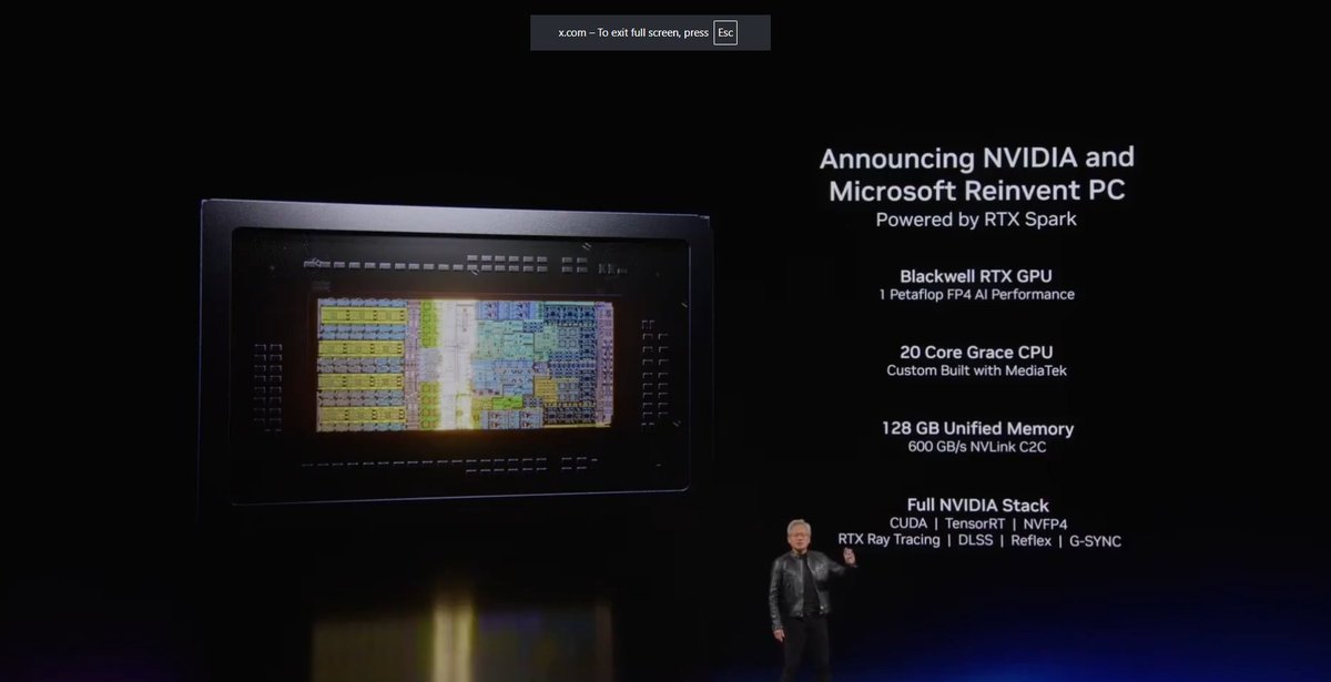 itsperrypixel's tweet photo. NVIDIA just announced RTX Spark.

• RTX 5070-level GPU
• 100 FPS at 1440p
• Full performance on battery
• Long battery life
• Powerful AI processing
• Coming Fall 2026
ARM laptops are about to get a lot more interesting. https://t.co/mgLnrajRyz