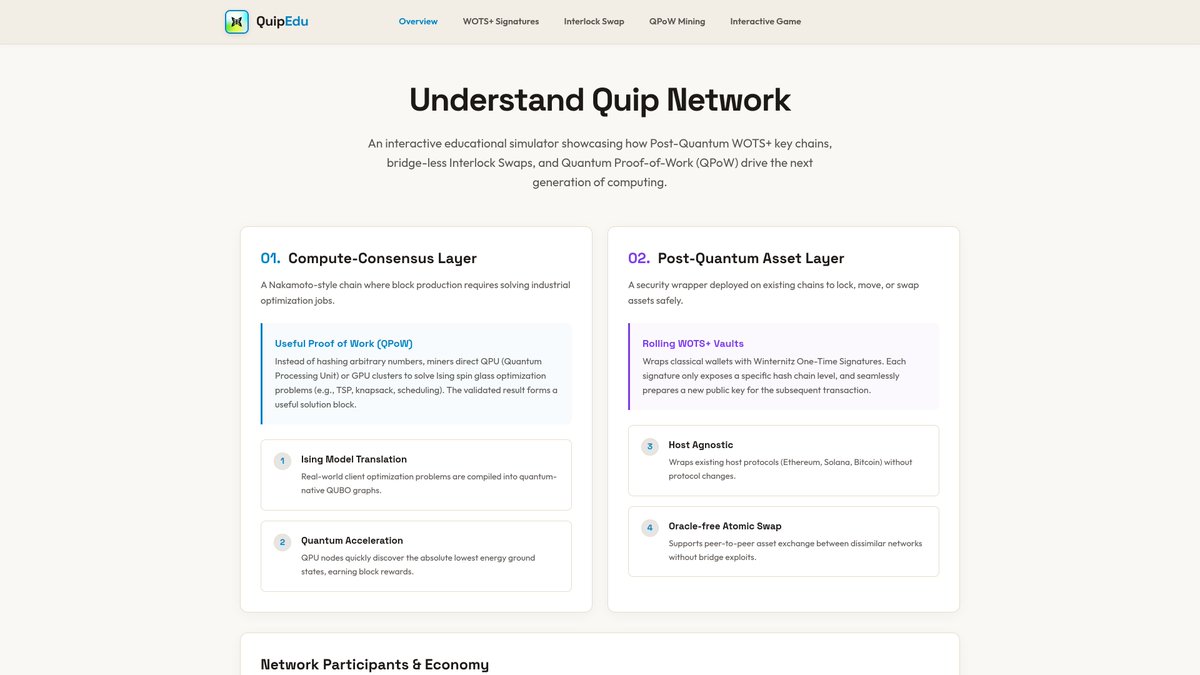 quipnetwork's tweet photo. Love to see the community building alongside us!

Elias from our Discord built QuipEdu, an interactive walkthrough of how Quip Network works.

100% community-built. Not officially maintained by us.

→ https://t.co/qrRjFyVhX3

Feedback? Share with him on https://t.co/BMMyuYyER3 https://t.co/8oeIzxyKkQ