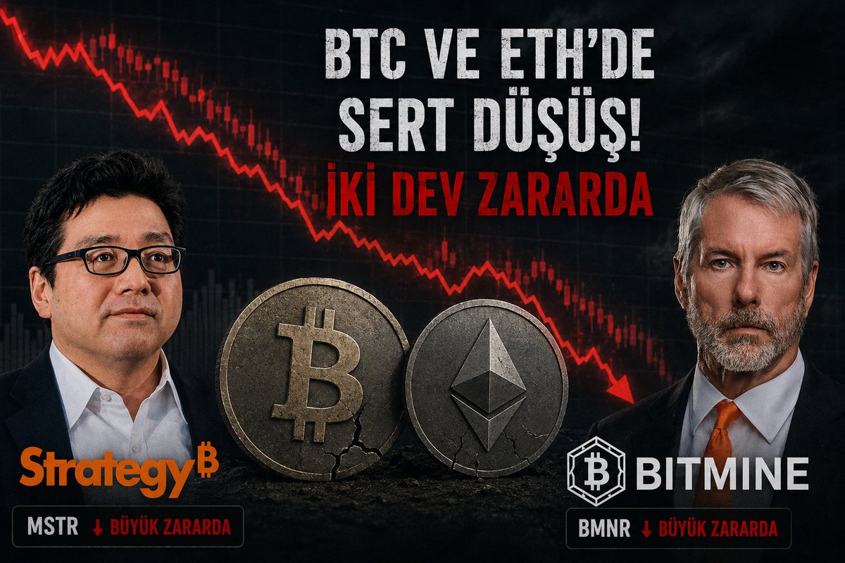 EkoKripto's tweet photo. 🚨 Kağıt üzerindeki zarar 11 milyar doları geçti.

📉 Strategy'nin Bitcoin pozisyonu:
 -2,93 milyar $
📉 BitMine'in Ethereum pozisyonu:
 -8,12 milyar $

Toplamda:
💥 11 milyar doların üzerinde gerçekleşmemiş zarar.

Ama ilginç olan şu:

Ne Saylor satıyor (2,5 milyon Hariç), ne de Bitmine tarafında panik var.

Küçük yatırımcılar %10 düşüşte korkarken, devler milyarlarca dolarlık dalgalanmayı izliyor.

 Peki siz olsanız böyle bir zararda tutmaya devam eder miydiniz?
#Bitcoin #Ethereum #BTC #ETH #Strategy #BitMine