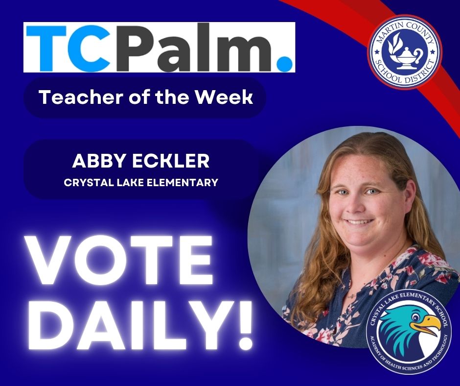 MCSDFlorida's tweet photo. 🎉VOTE NOW!🎉

@TCPalm's Teacher of the Week is back!! We’re proud to share that this week, Crystal Lake Elementary's Ms. Abby Eckler is in the running!

🗳️ Vote for Ms. Eckler today and every day through Friday afternoon: https://t.co/6HUzRSfDi8

#ALLINMartin👊 #PublicSchoolPROUD