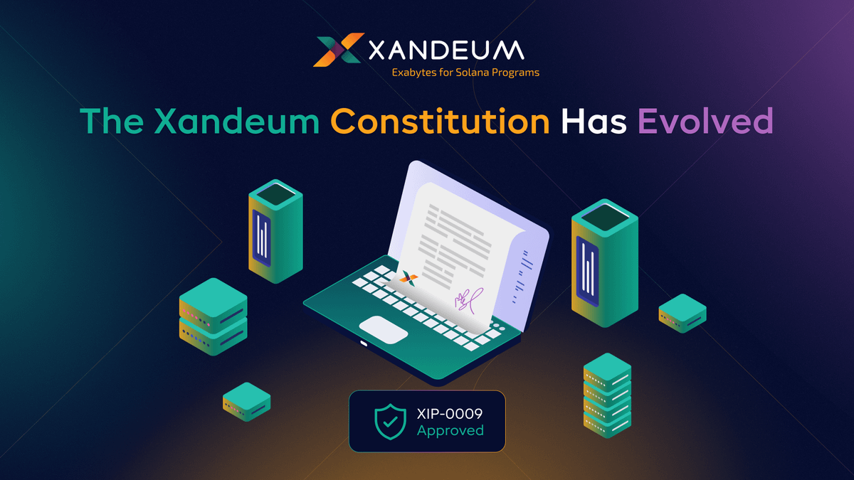 Xandeum's tweet photo. The community voted to update the entire Xandeum Constitution.

Revised governance provisions, organizational clarifications, and a formal shift of responsibilities from the Foundation to the DAO. https://t.co/YHpHDakX86