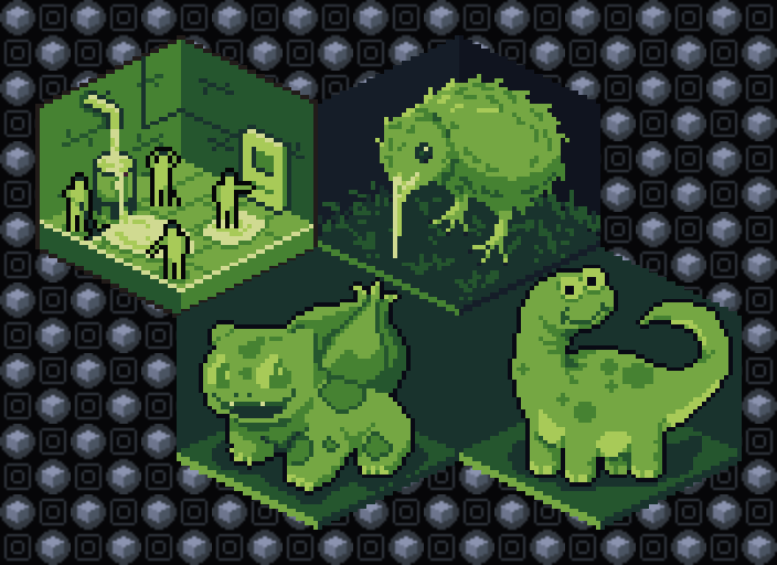 PixelShorts's tweet photo. A little late but this weeks theme was #green and here are some excellent entries and a special shout to the happy diplodocus!

@leonheart515
@DubniumGames
@PixelShorts

#pixelart #collaboration https://t.co/vdf6WjlWw3