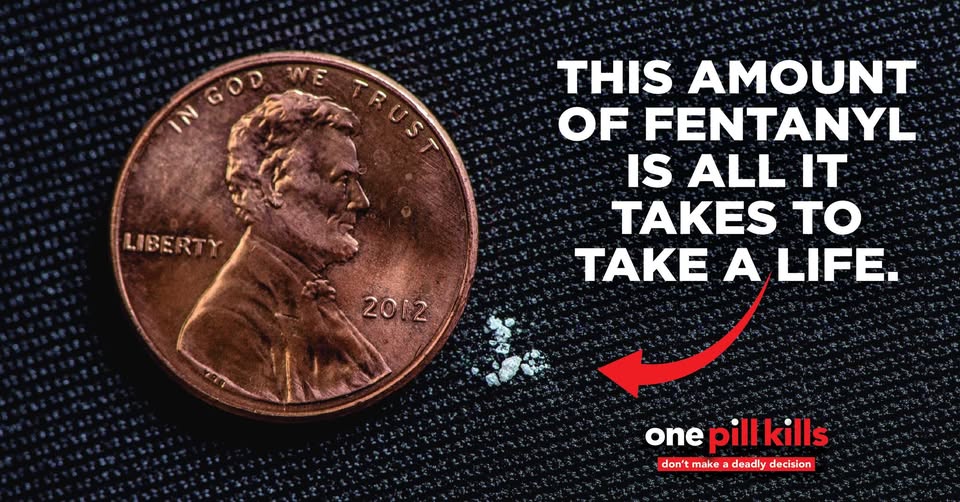 TxDPS's tweet photo. One Pill Kills.

DPS is working to raise awareness about the dangers of the deadly drug, fentanyl, to save lives. Just 2 milligrams of fentanyl could be lethal — that's an amount smaller than the size of a penny.

Learn more about the dangers of fentanyl at https://t.co/Y66nbsVMnB.

#OnePillKills