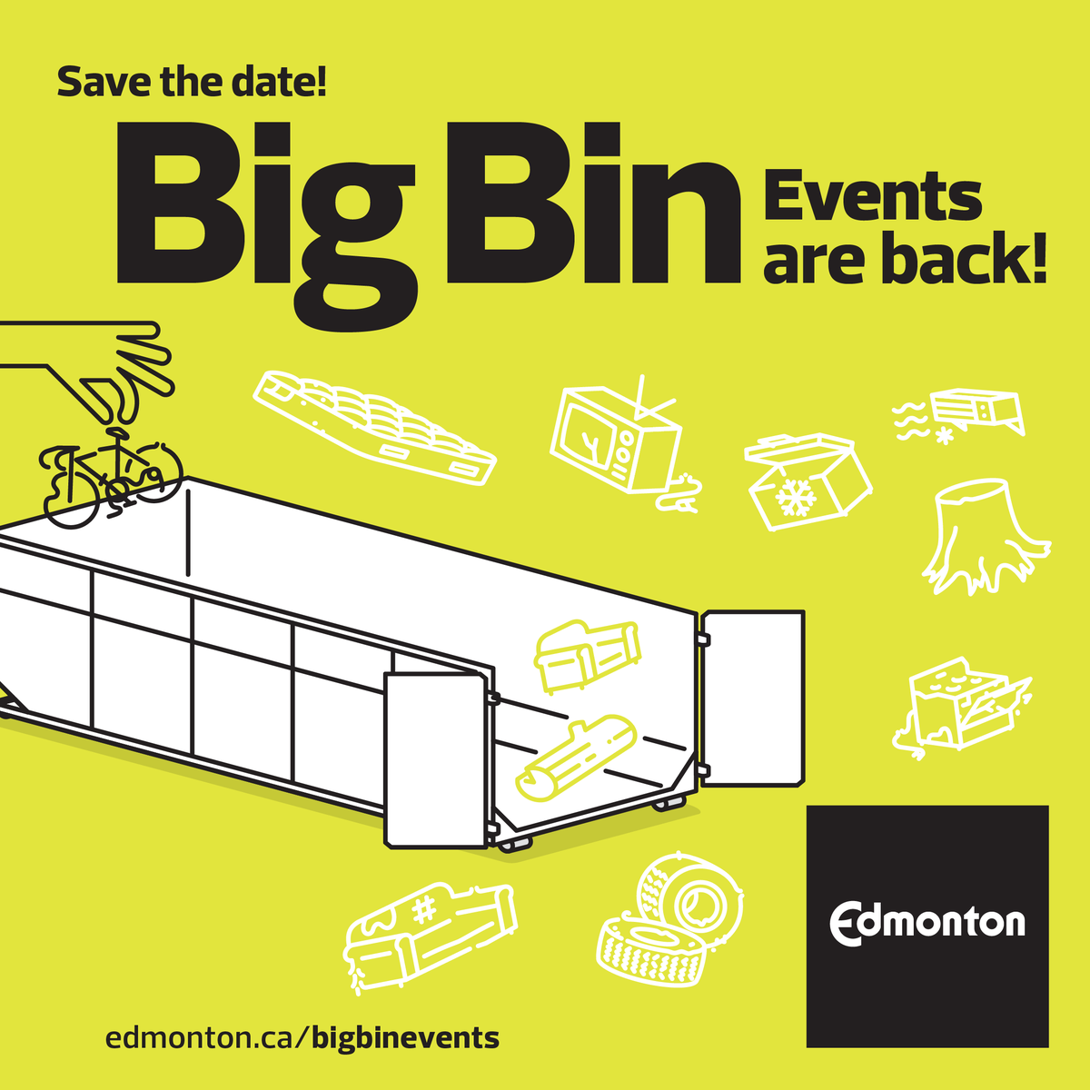 CityofEdmonton's tweet photo. Join us for the next two weekends at Big Bin Events where you can drop off waste too large for curbside pickup at no charge! 

Stop by Callingwood on June 6-7 and Terwillegar on June 13-14. 

Please be ready to unload your own vehicle & plan for lineups. 

Find more info at https://t.co/mGBwF7QW1f.