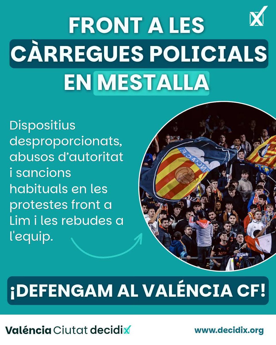 decidix's tweet photo. L'afició del VCF està farta de les càrregues policials en Mestalla, que depenen de la Delegació del Govern de Pilar Bernabé.

+ 👇🏽 https://t.co/bwuUTQL6oy