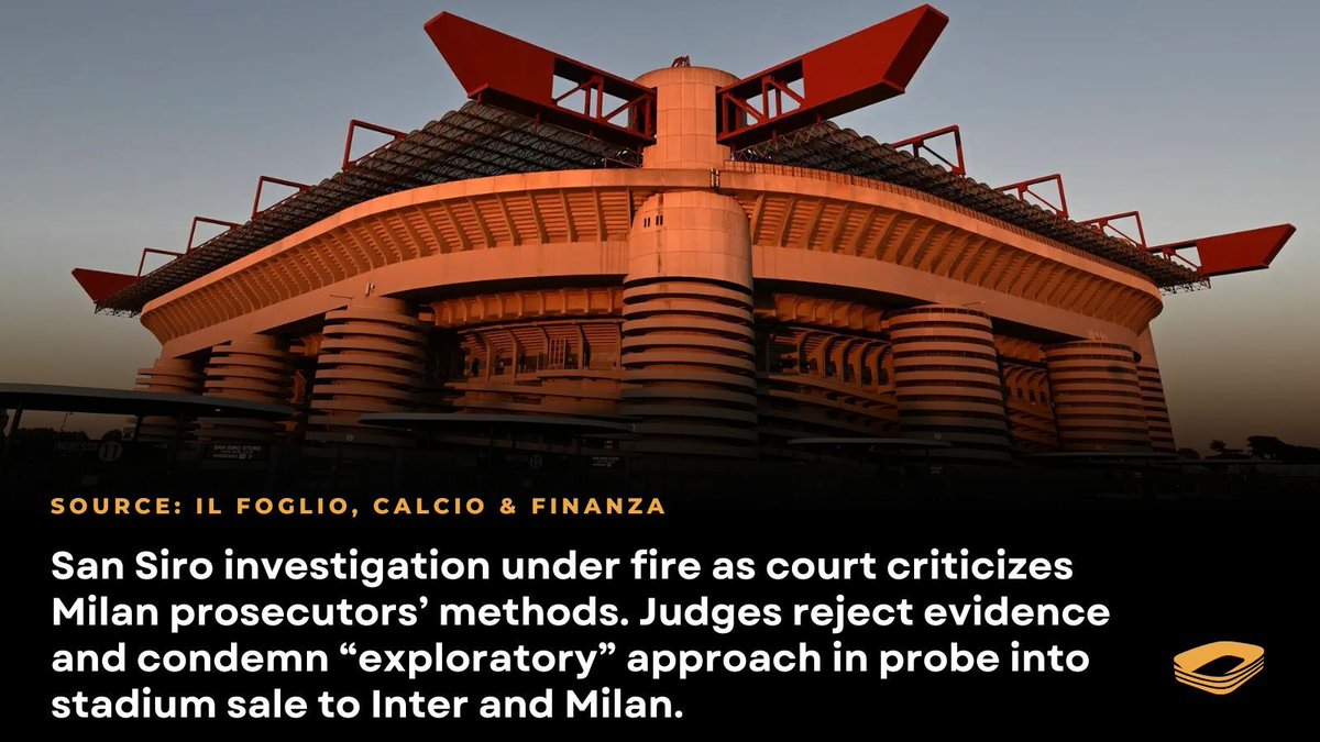 CapologyDB's tweet photo. ⚖️ San Siro investigation faces judicial backlash over probe methods

Italy’s Court of Review has strongly criticized the investigation into the San Siro sale, questioning how Milan prosecutors handled the case involving Inter and AC Milan’s stadium purchase.

The court rejected key evidence and ruled that investigators were not properly seeking proof of a crime, but instead trying to uncover one. This judgment came while annulling the seizure of phones and private messages belonging to officials linked to the deal.

Judges also condemned the broad examination of personal data from seized devices, calling it illegitimate and warning it risked invasive profiling. The case itself centers on alleged irregularities in the 2025 sale of the stadium from the City of Milan to the two clubs.

The ruling represents a major setback for prosecutors and raises concerns over investigative practices in high-profile football-related cases.

Source: Il Foglio, Calcio & Finanza

#SanSiro #ACMilan #Inter #FootballBusiness