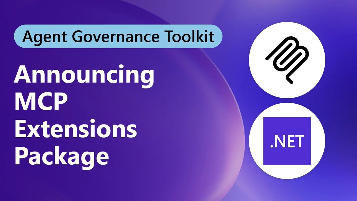 dotnet's tweet photo. MCP servers, but governed 🛡️✨
New .NET extensions add one‑call governance: startup scanning, YAML policies, identity‑aware execution, and response sanitization.
Safer tools, cleaner outputs, happier agents.
👉 Blog: https://t.co/ImCOyo0N0g https://t.co/Pp6feEZBGP