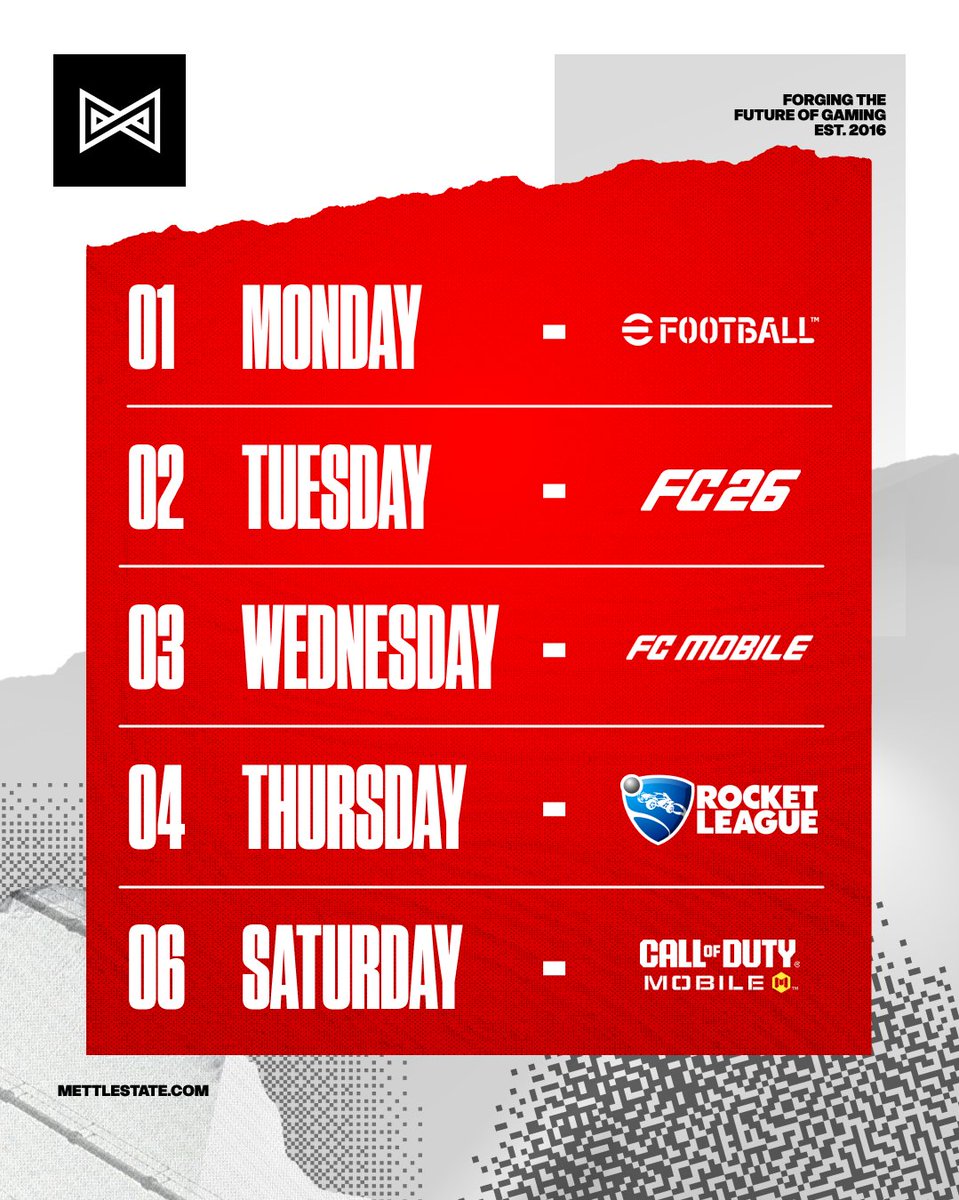 Mettlestate's tweet photo. June fixtures locked in. 🎮

Daily competition.
Multiple titles.

Which game are you queuing for first? 👀

#CasualCups #eFootball #FC26 #FCMobile #RocketLeague #CODMobile #ClashRoyale #PUBGMobile #Tekken https://t.co/M07aHLB1Fa
