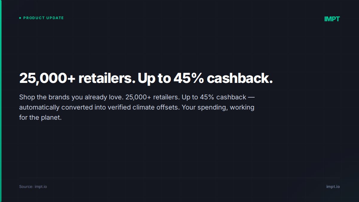 IMPT_token's tweet photo. 25,000+ retailers. Up to 45% cashback.
https://t.co/RzGP3IL1Fa https://t.co/cFUjtB1VeJ