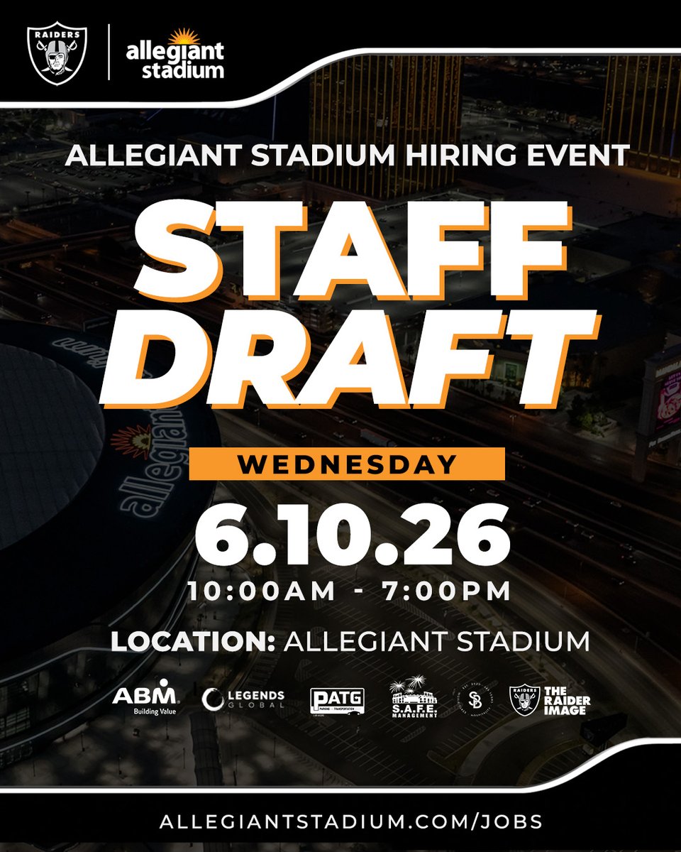 AllegiantStadm's tweet photo. Mark your calendar for our in-person hiring event happening soon - don't miss out! 🏟️

Learn more and pre-register here: https://t.co/PlglhhJsF6 https://t.co/C3NE7kfN6f