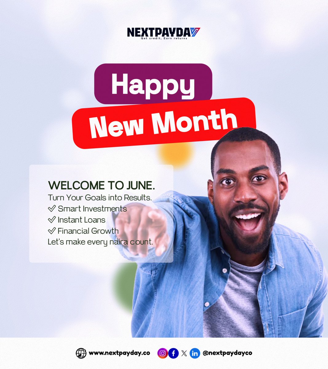 Nextpaydayng's tweet photo. Happy New Month - June!

A new month brings new opportunities and new financial goals.
Whether you need quick financial support or a boost to keep moving forward, Nextpayday is here to help.

Make June productive. Make June profitable 🚀

#HNM #NextPayDay #GetCreditEarnReturns https://t.co/9w2IvgS4F3
