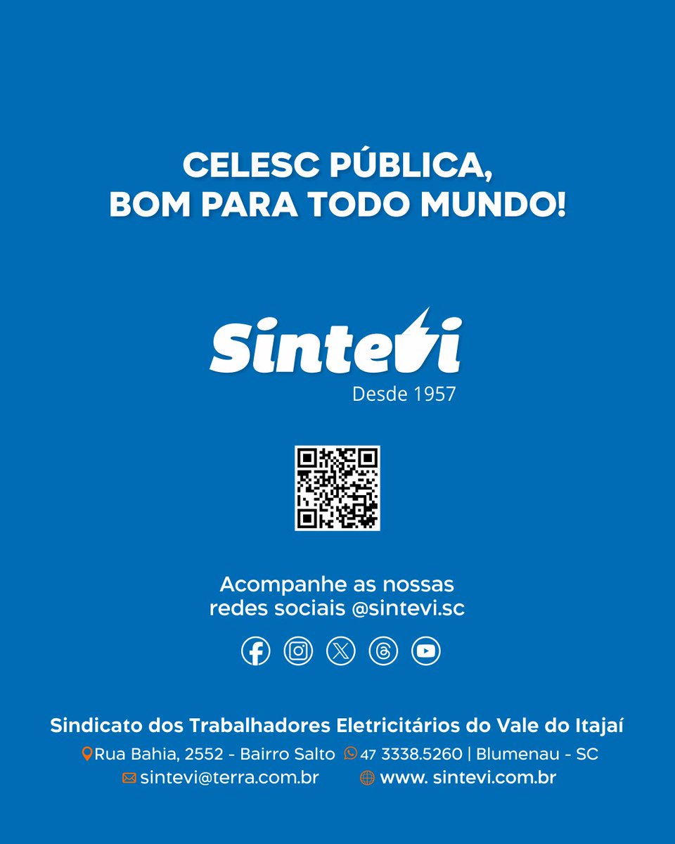 sintevi's tweet photo. #AGENDA #Eletricitários

⭕ EDITAL DE CONVOCAÇÃO
ASSEMBLEIA GERAL ORDINÁRIA

Dia 02/06/2026 (Terça-feira) às 17h30.

Juntos Somos + Fortes! ✊
CELESC PÚBLICA, BOM PARA TODO MUNDO!

Consulte:
👉 [+] https://t.co/mxFruCNBcW

#NenhumDireitoaMenos #celescpublicabompratodomundo https://t.co/2a5XDGE4Ya