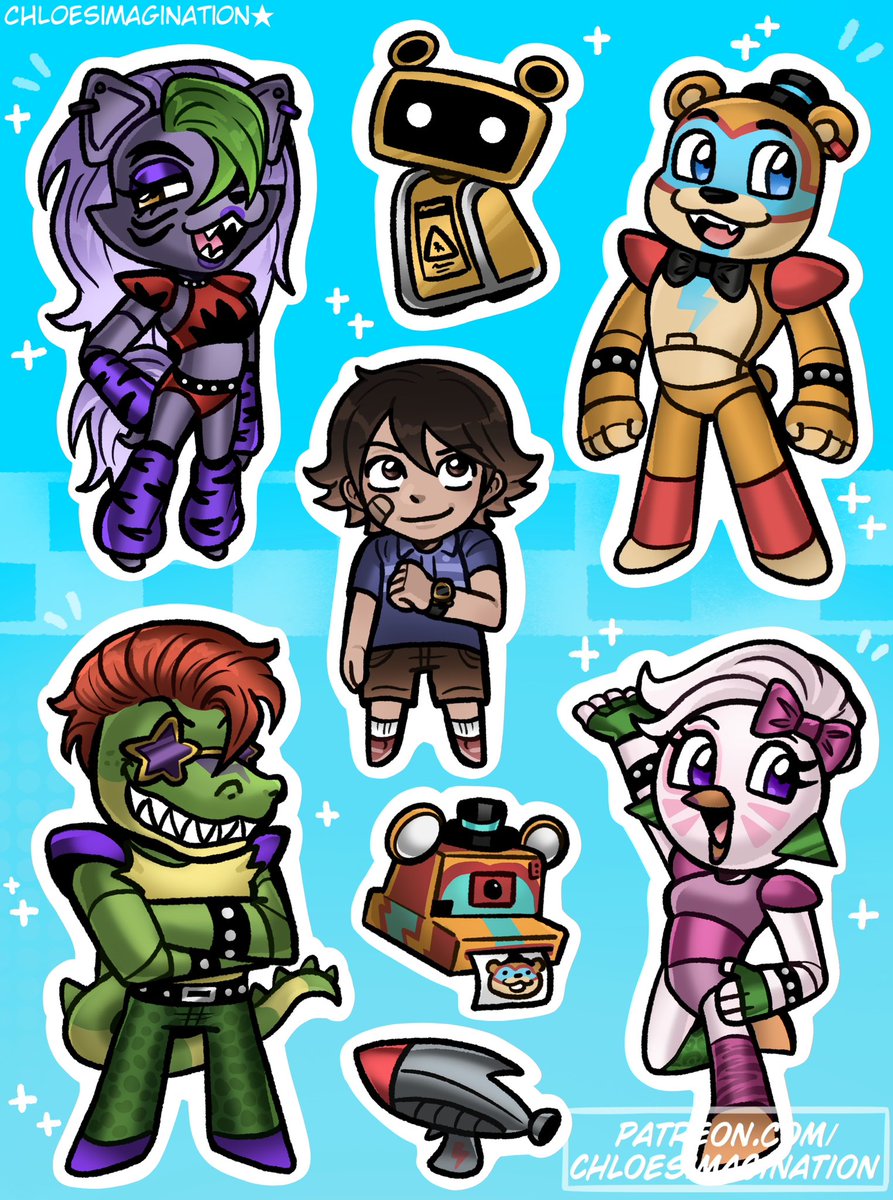 ChloeImagine's tweet photo. FNAF Security breach sticker club stickers for June!! https://t.co/hGq9M25G5g