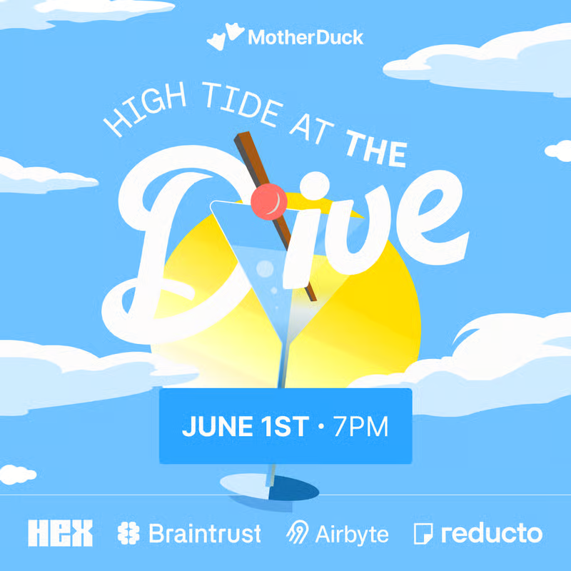 reductoai's tweet photo. We're kicking off Snowflake Summit this week! Hosting two fun events:

🏊‍♂️ High Tide at the Dive with @motherduck @_hex_tech @braintrust @AirbyteHQ at the Jewish Contemporary Museum | 6/1 7-10pm

🍻 FDE Happy Hour with @Snowflake @modal at Kona's Bar | 6/4 3-5pm 

RSVP in the comments! 👇
