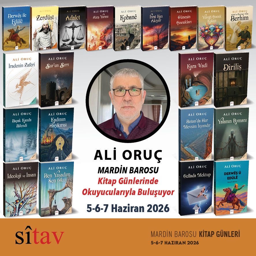 Sitavyayinevi1's tweet photo. ALİ ORUÇ
MARDİN BAROSU
Kitap Günlerinde
Okuyucularıyla Buluşuyor
5-6-7 Haziran 2026 https://t.co/sONuTdy4hv