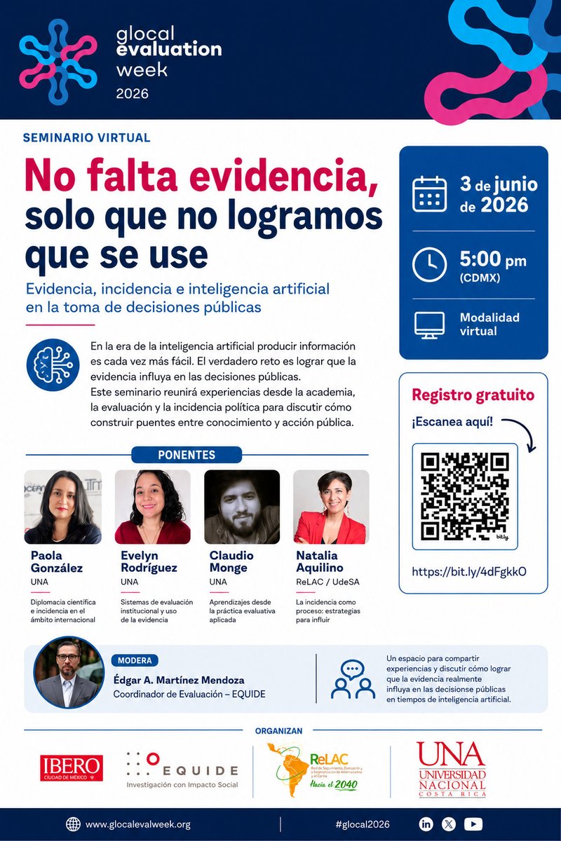 equide_ibero's tweet photo. 📢 Este miércoles 3: 

Te invitamos al seminario virtual “No falta evidencia, solo que no logramos que se use”, un espacio para reflexionar sobre los desafíos para que la evidencia contribuya efectivamente a la toma de decisiones.

⏰ 5:00 p. m.

Registro: https://t.co/DqZkPuhYnS https://t.co/zGs7D4Ux6V
