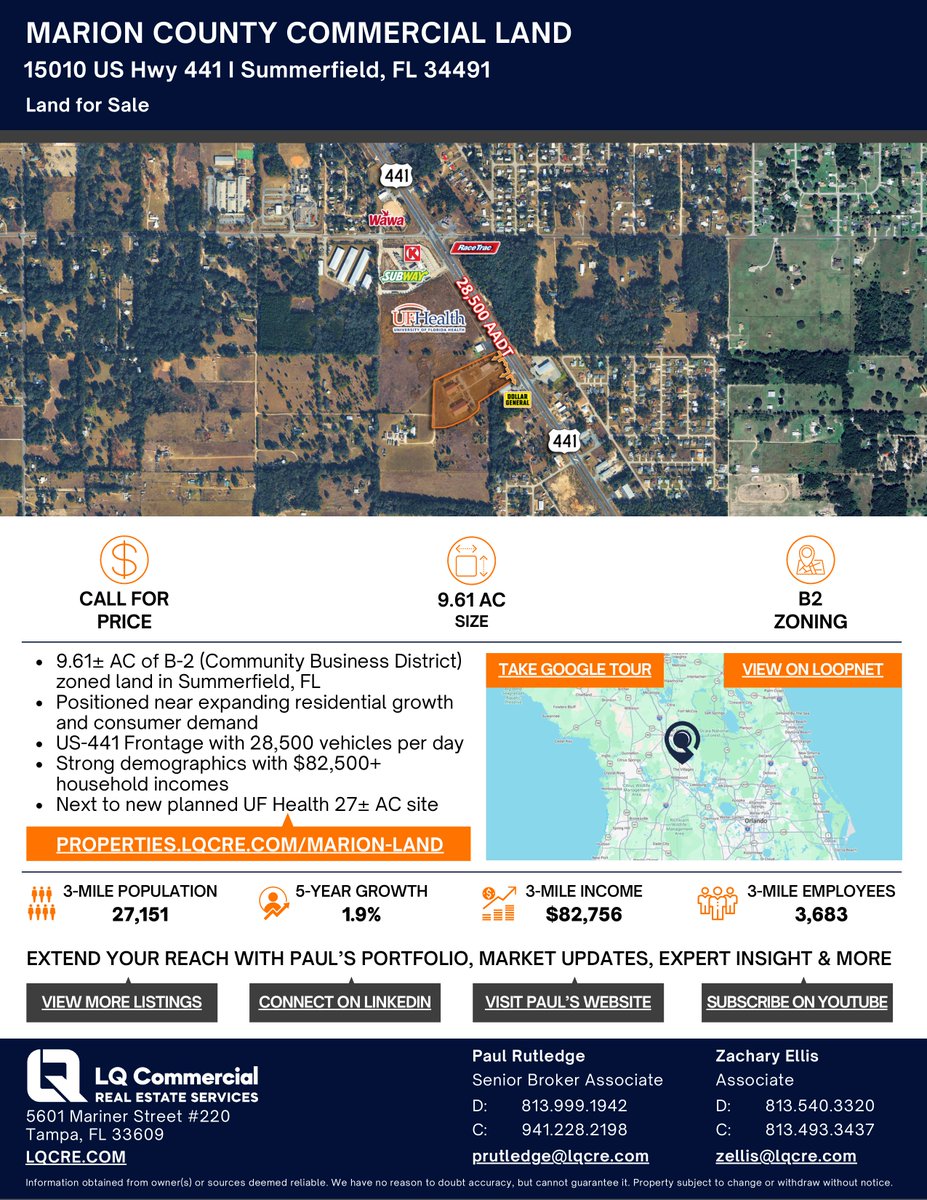 ExtendedReachUS's tweet photo. 📍 15010 US Hwy 441, Summerfield

Prime commercial site on a high-traffic corridor 🚗💨
Ideal for retail, medical, or mixed-use 🚧
📞 Paul Rutledge 941.228.2198
📞 Zach Ellis 813.493.3437

#CRE #LandForSale #Florida #Development 🚀 https://t.co/Z697SJiEMX