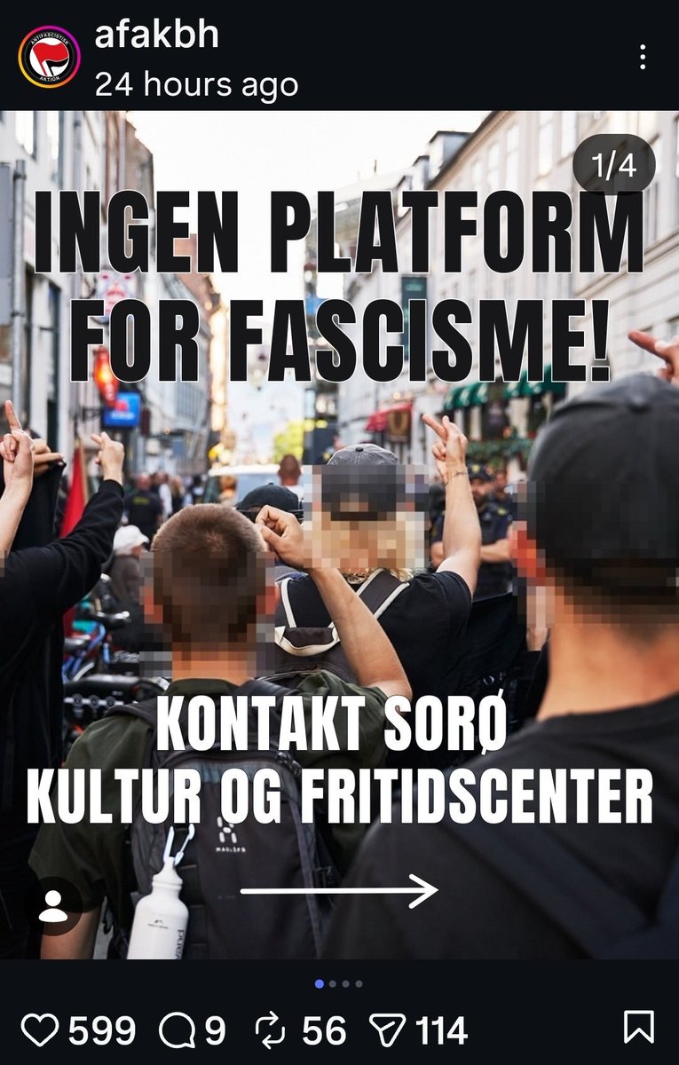StormOverEuropa's tweet photo. Venstreradikal mødeterror!

Antifascistisk Aktion opfordrer folk til at kontakte Sorø Kulturcenter for at forhindre et grundlovsmøde afholdt af Dansk Samling. Vi ved fra tidligere lignende opfordringer, at det ofte indebærer trusler og chikane. I opslaget fra den ekstremistiske og voldsparate gruppe nævnes navne på flere individer ansat ved kulturcenteret. Det skaber naturligvis frygt hos disse mennesker om hvorvidt de kan blive mål for vold chikane og hærværk, eller om deres familier kan blive ramt.

Ironisk nok er det grundloven, der sikrer forsamlings- og ytringsfrihed. Det er en demokratisk forsamling af folk, der i modsætning til de venstreradikale, ikke arbejder på at afskaffe demokratiet, men tværtimod respekterer det.

Kulturcenteret bøjer sig forhåbentlig ikke for den slags på grundlovsdag. For hvad er grundloven værd, hvis vi bare lader voldsmænd regere?