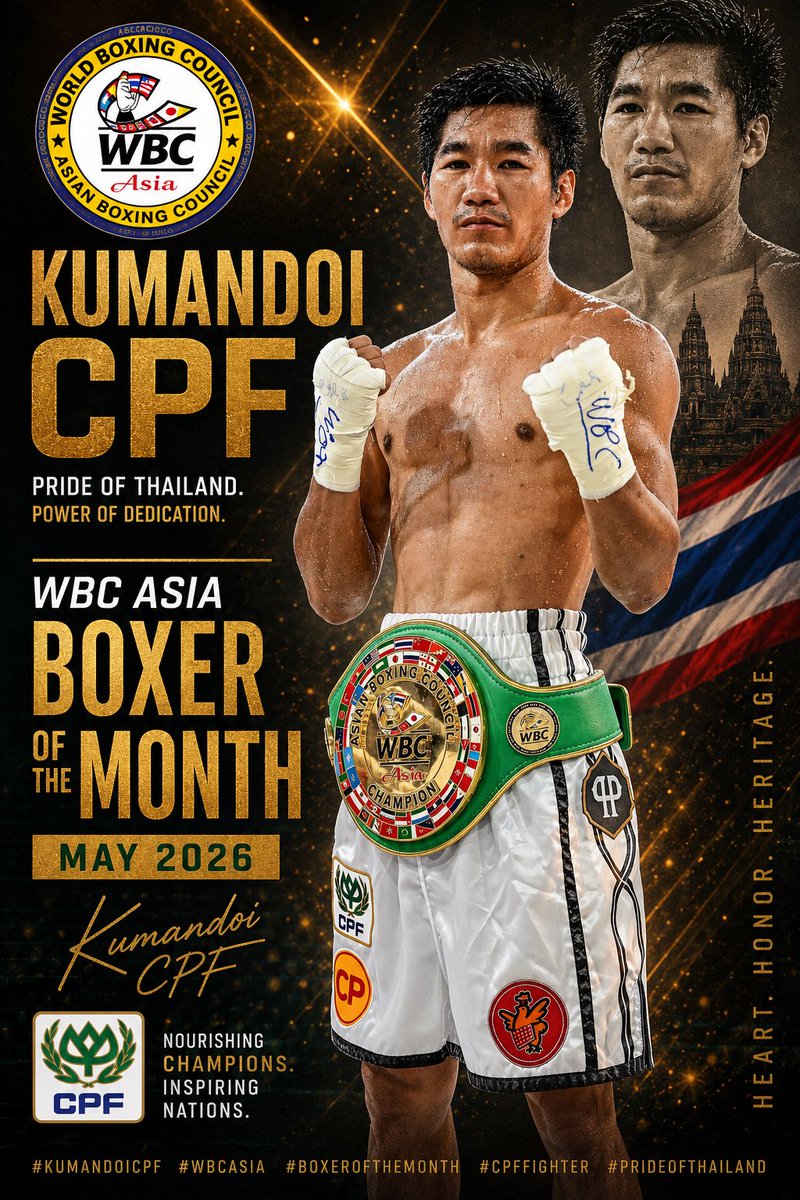 WBCAsia's tweet photo. WBC Asia Boxer of the Month - May 2026 

🏆 Kumandoi CPF https://t.co/3t5Y5XF0po