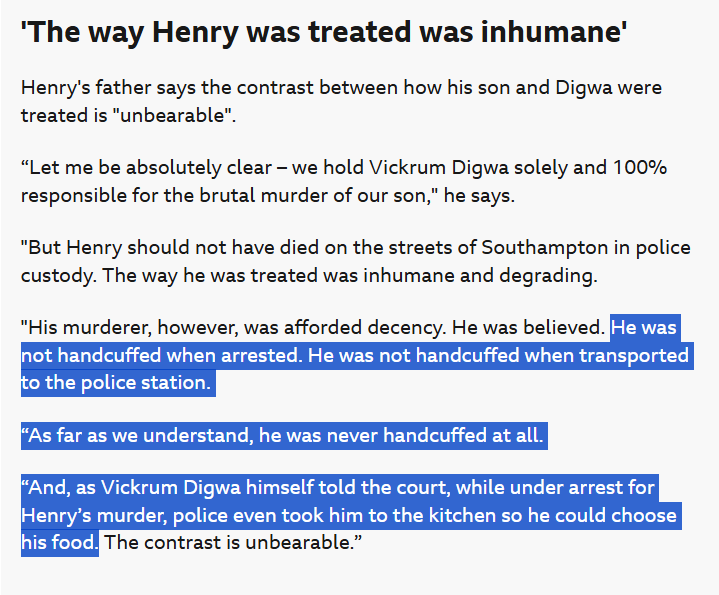 JackBMontgomery's tweet photo. Henry's brutal treatment by the police for the crime of "being accused of racism while white" is even more indefensible (if that's possible) when you learn how officers treated his murderer almost like a guest of honour when they finally deigned to arrest him: https://t.co/6dvj22O9gG