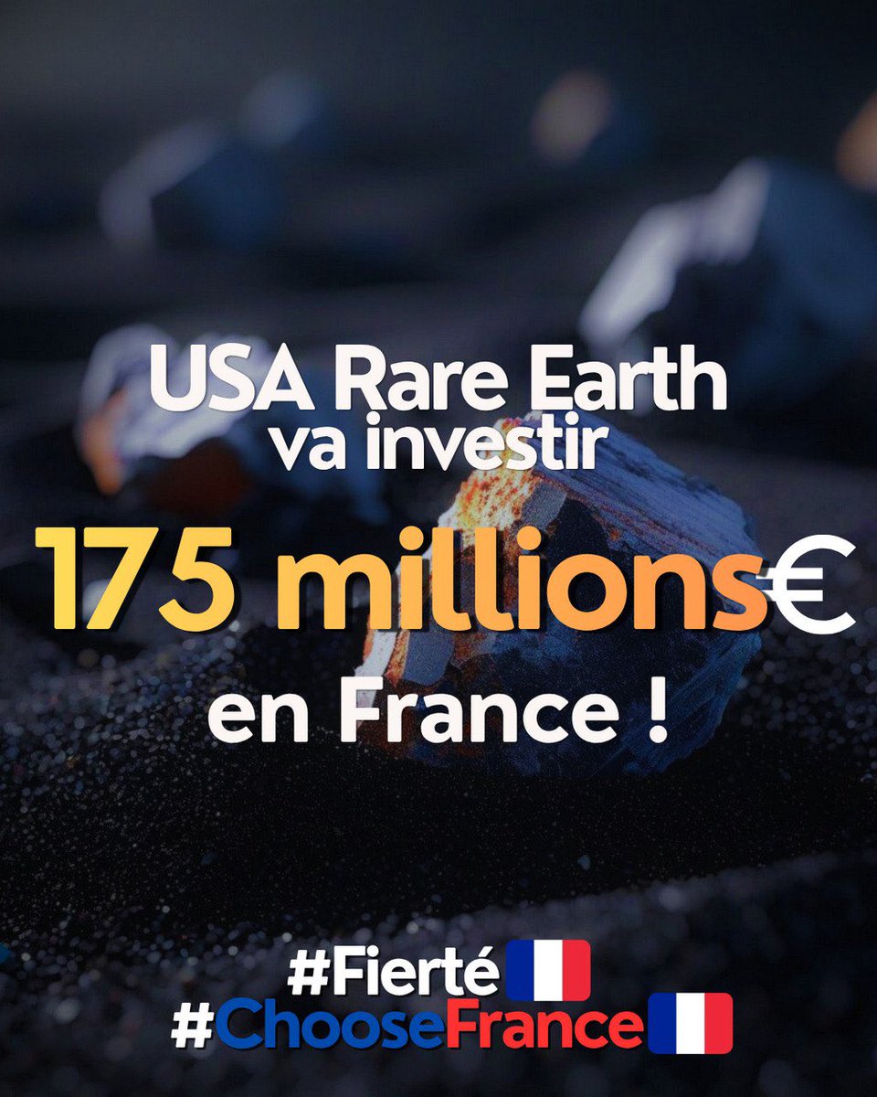 sbastien_martin's tweet photo. Ils ont choisi la France. Et ils ont bien fait !

@USARareEarth investit 175 millions d'euros en France ! #ChooseFrance https://t.co/W7PnZRjnRx